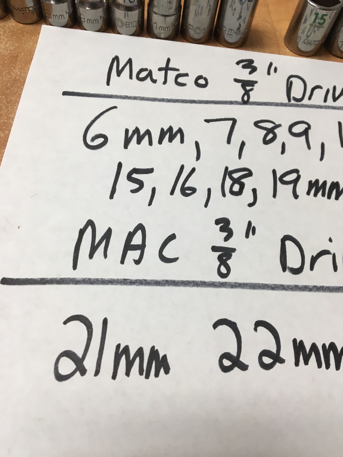 MATCO /MAC Tools 3/8″ Drive Metric 6 Pt 14pc Socket Set 6mm to 22mm