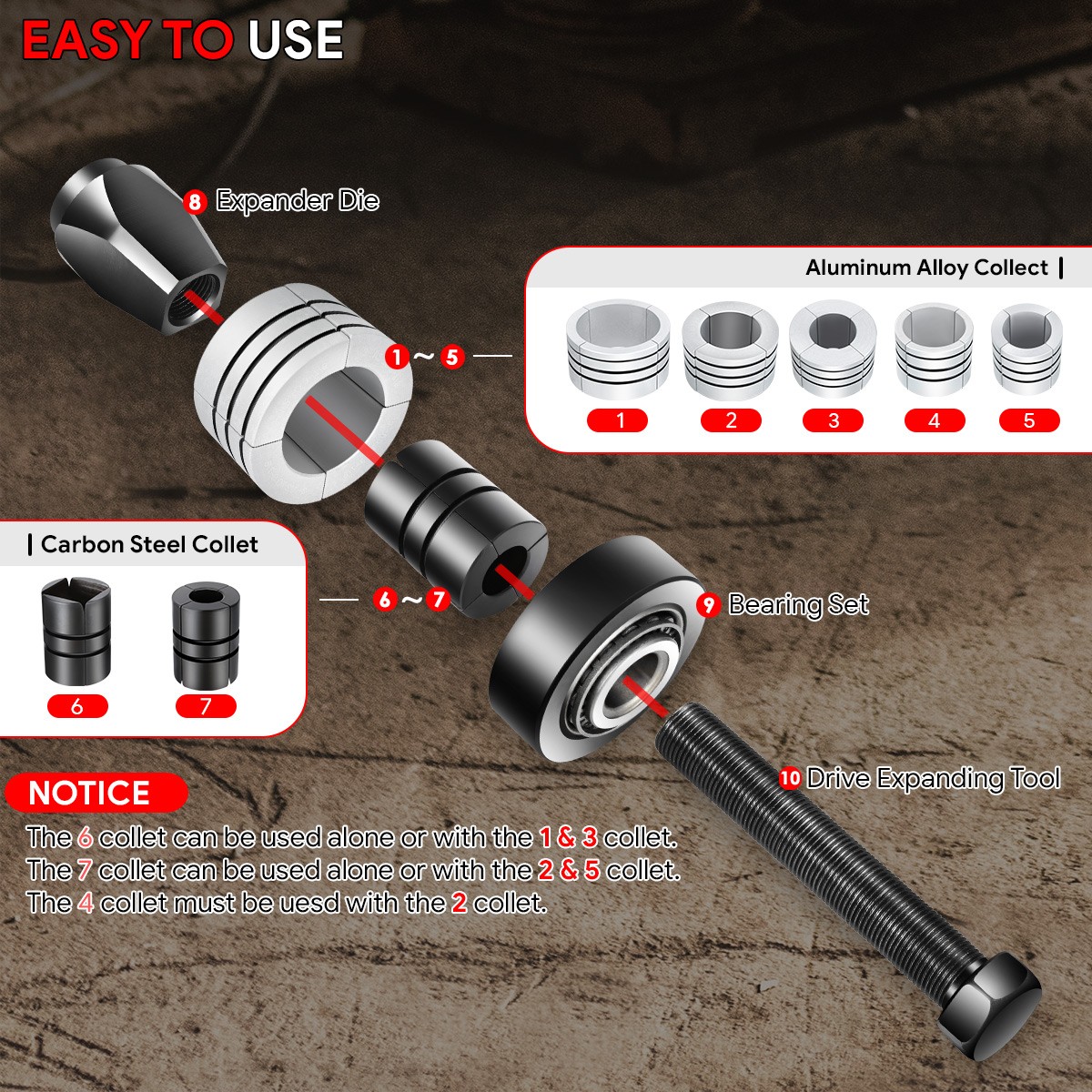 Exhaust Pipe Tube Stretcher Expander Tool Kit Extend 1-5/8″ to 4-1/4″ w/ Case