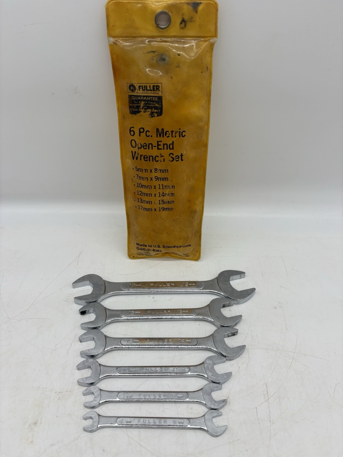 Vintage FULLER Metric Open End Wrench Set 6mm -19mm w/Storage Pouch Wrenches