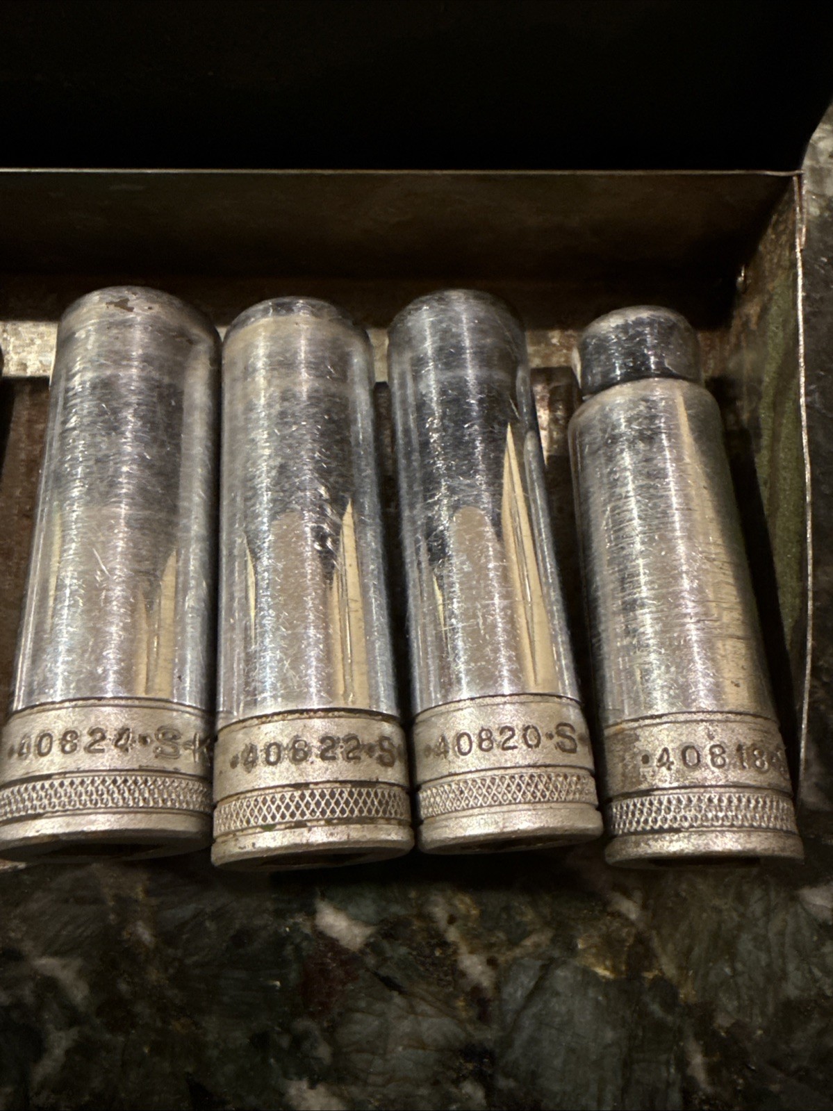 Vintage 7 Piece SK 1/2” Drive 12 Point Deep SAE Socket Set USA With Metal Case