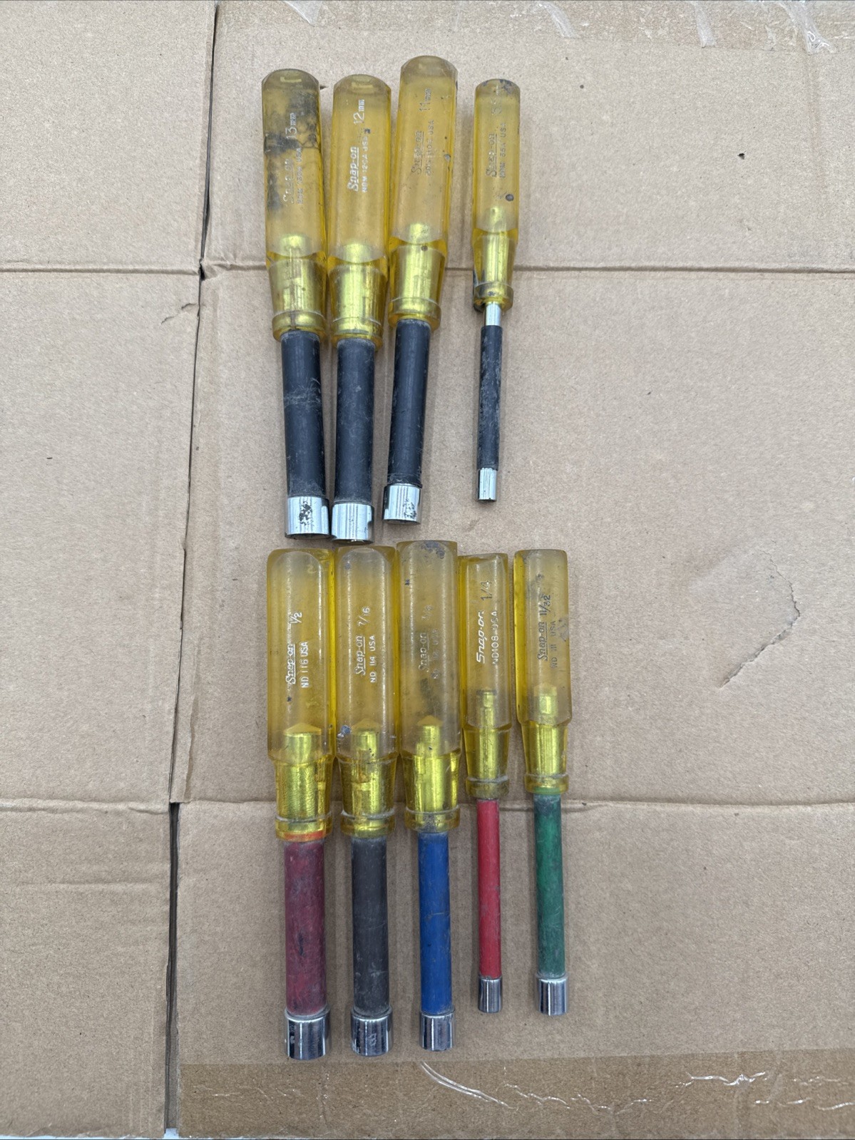Vintage Snap-on Nut Driver Set 6 Piece ND-108, 111, 112, 114, 116, 130a, 120a