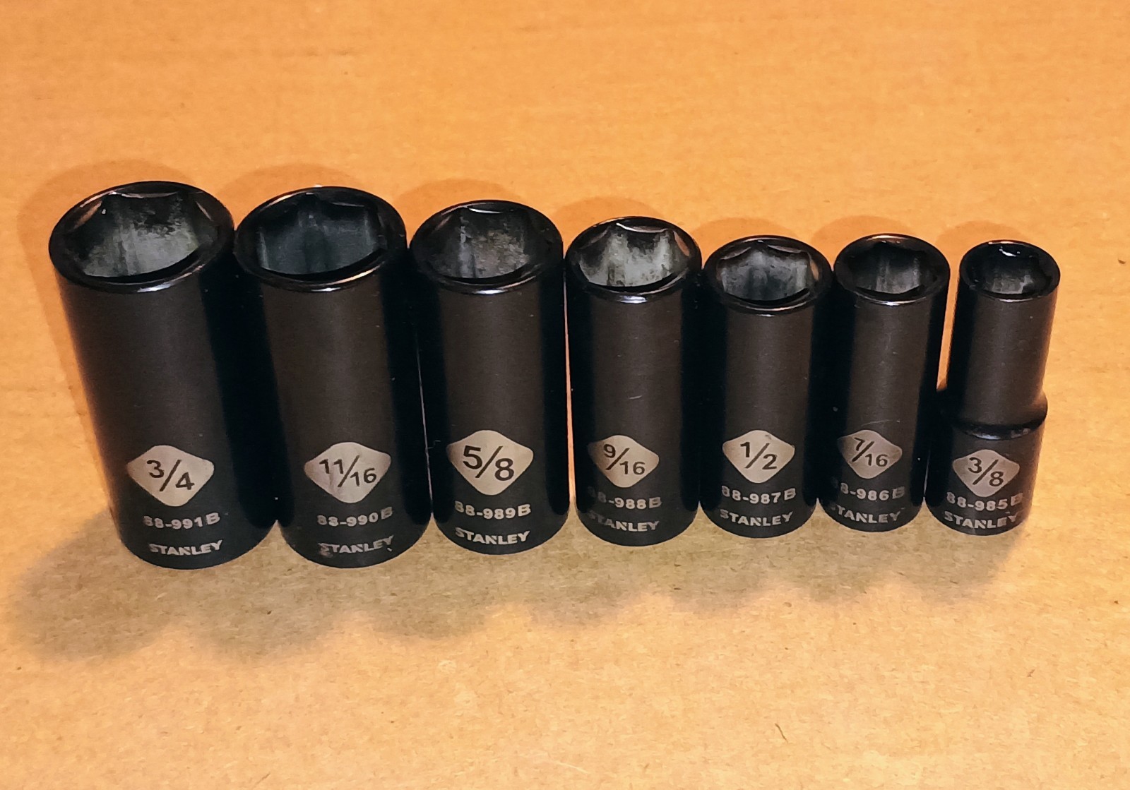 Stanley Black Chrome 7 Piece Deepwell SAE 6 Point Socket Set For 3/8″ Drive
