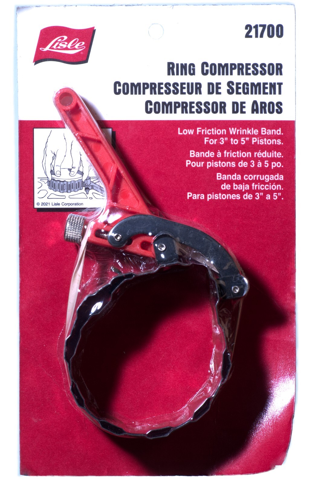 Lisle 21700 – Wrinkle Band Piston Ring Compressor Tool – 3″ to 5 inch Range