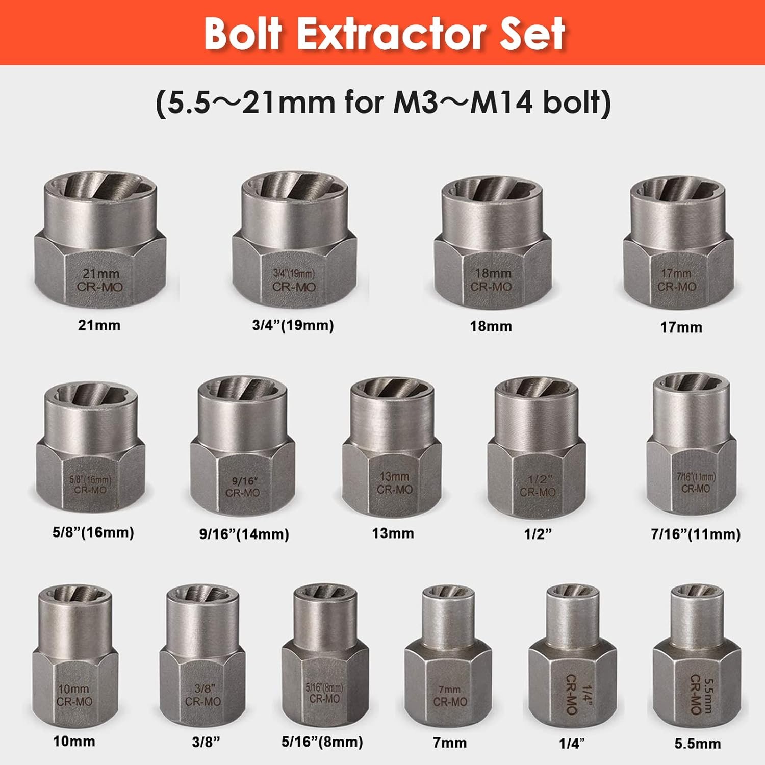 THINKWORK Damaged Screw Extractor Set, 2-21mm, 39-Piece Broken Bolt One Size