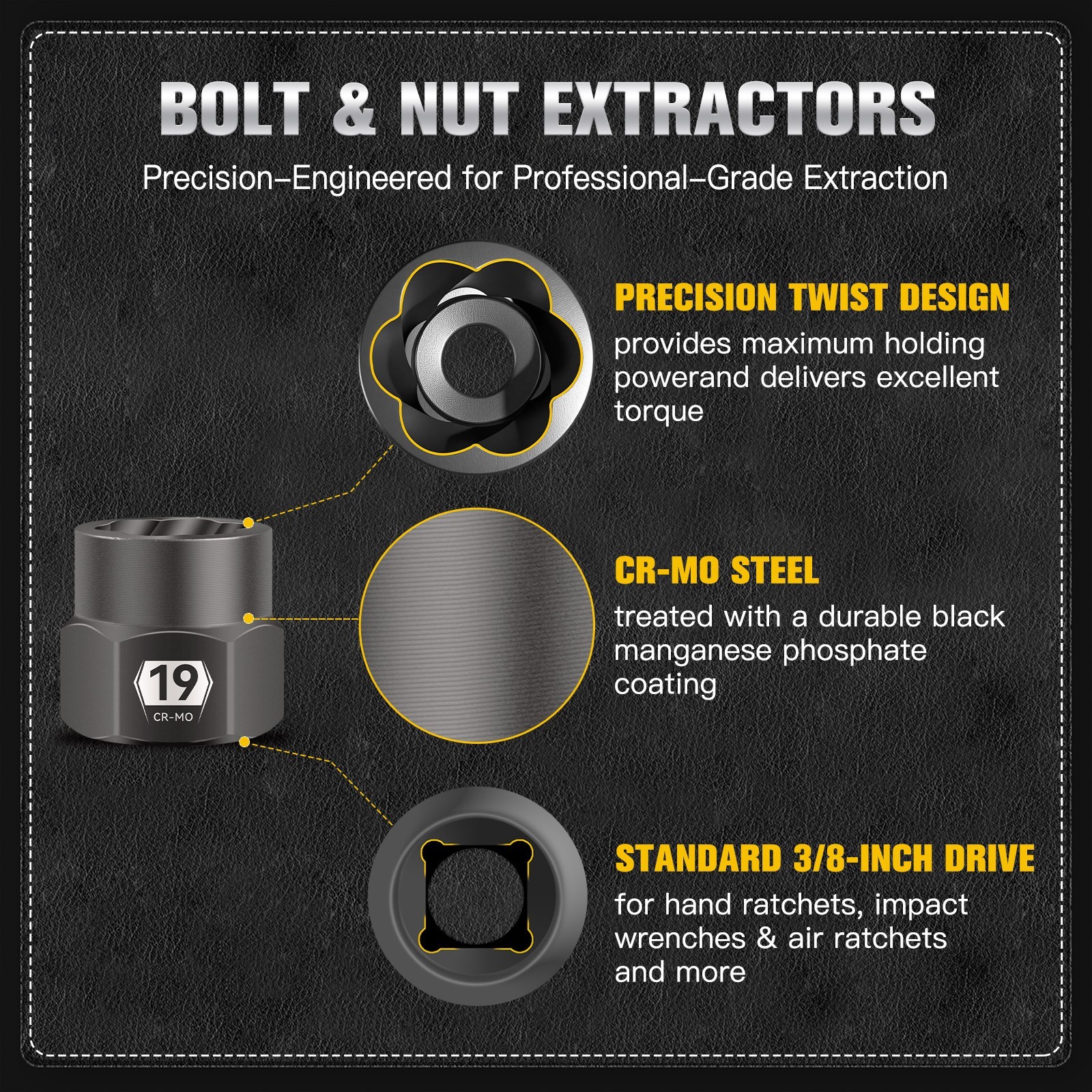 27-Piece Bolt Extractor kit for Broken, Damaged, Rusted, Rounded-Off Bolts, Nuts