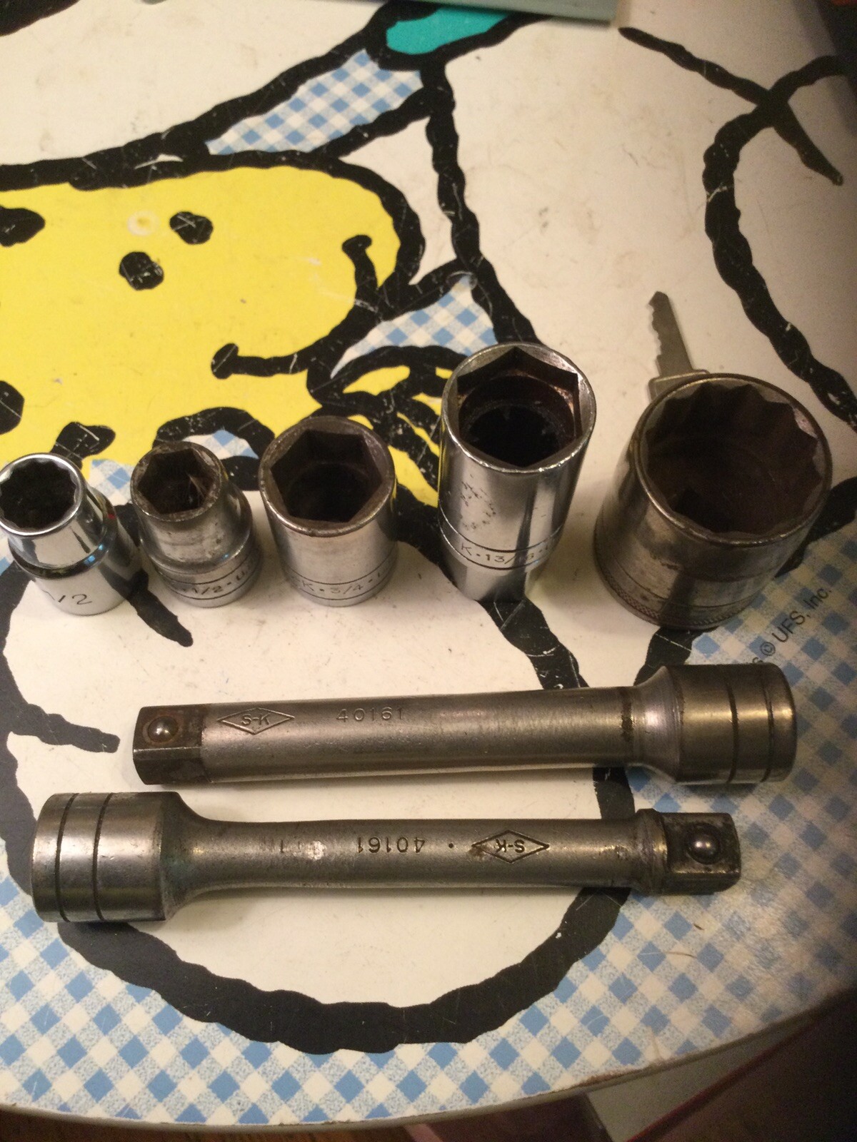 S-K 1/2″ Drive Socket Set – Shallow 6pt 1/2 3/4 13/16 12pt 1/2 1-1/8 (2)6” Ext