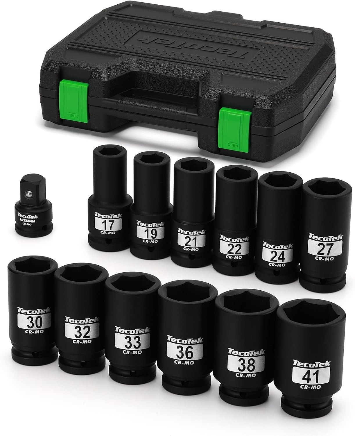 3/4″ Drive Deep 6Point Impact Socket Set, 13Piece Jumbo Assortment, CrMo, Met…