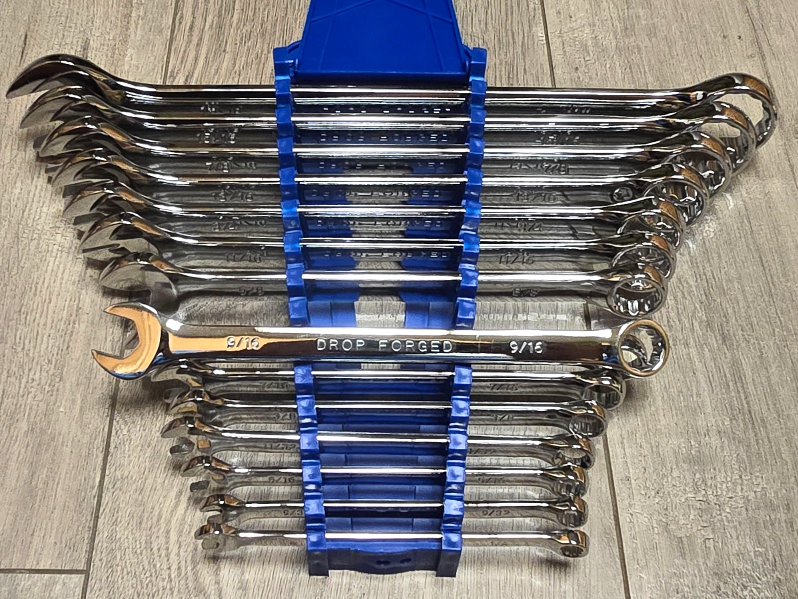 15pc Full Polish SAE Combination Wrench Set with Rack 1/4″ to 1″