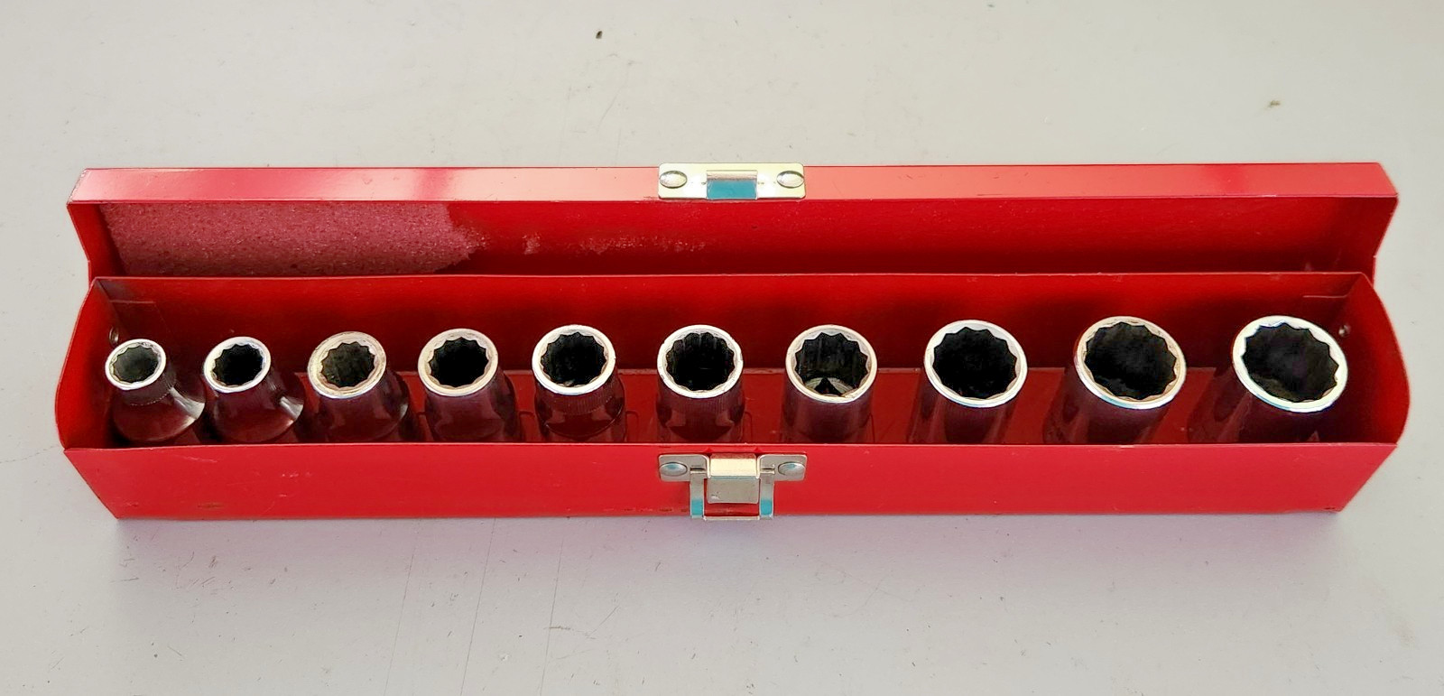 Vtg Craftsman USA 10 pc 1/2″ drive shallow metric socket set 12 pt 9mm-19mm
