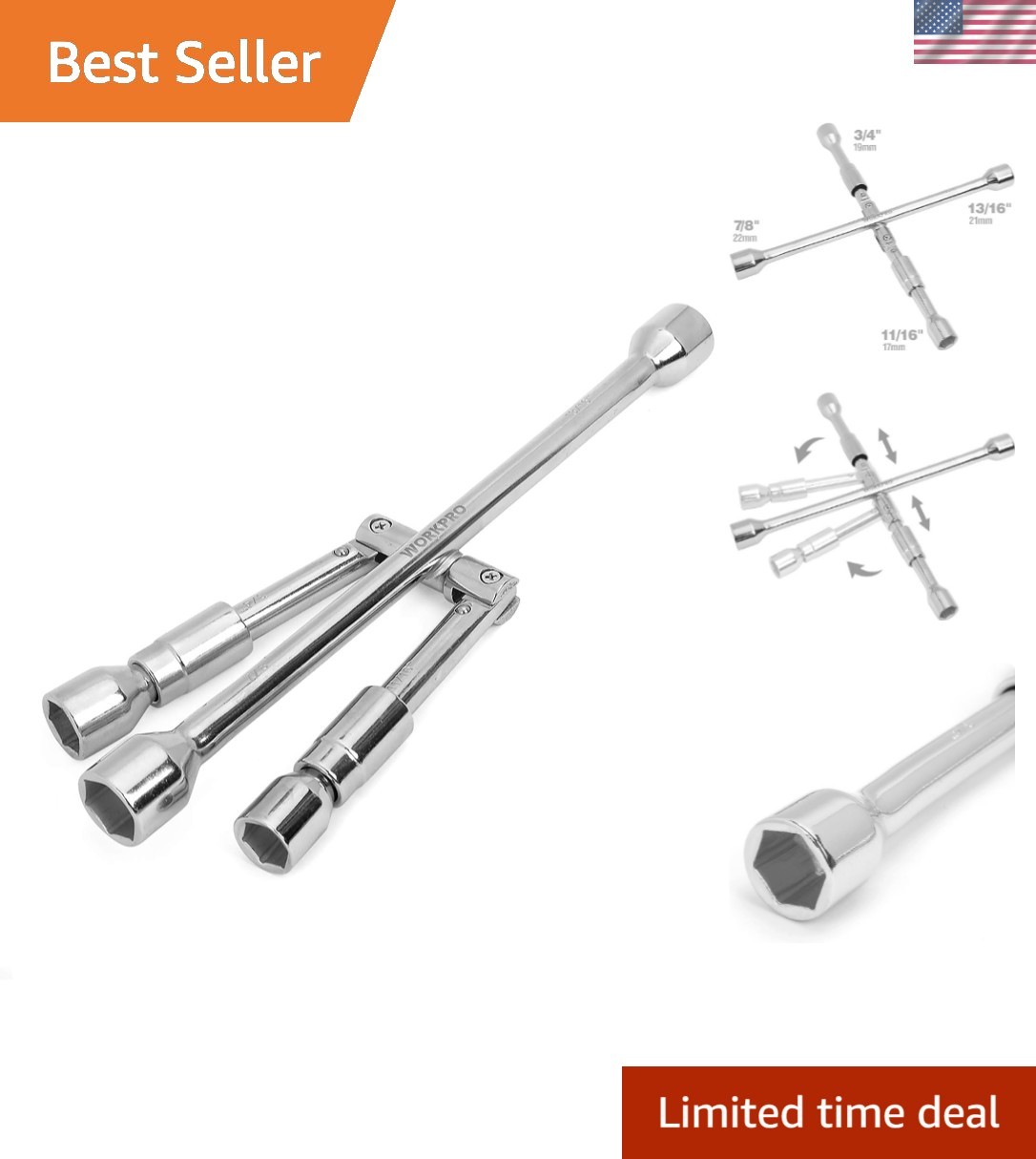 Compact 14-Inch Universal Folding Lug Wrench – Strong, Non-Sparking Alloy Steel