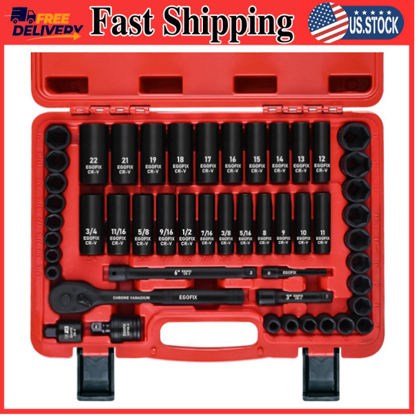 3/8 In. 50 Piece 6 Point Impact Socket Ratchet Drive and Metric Set