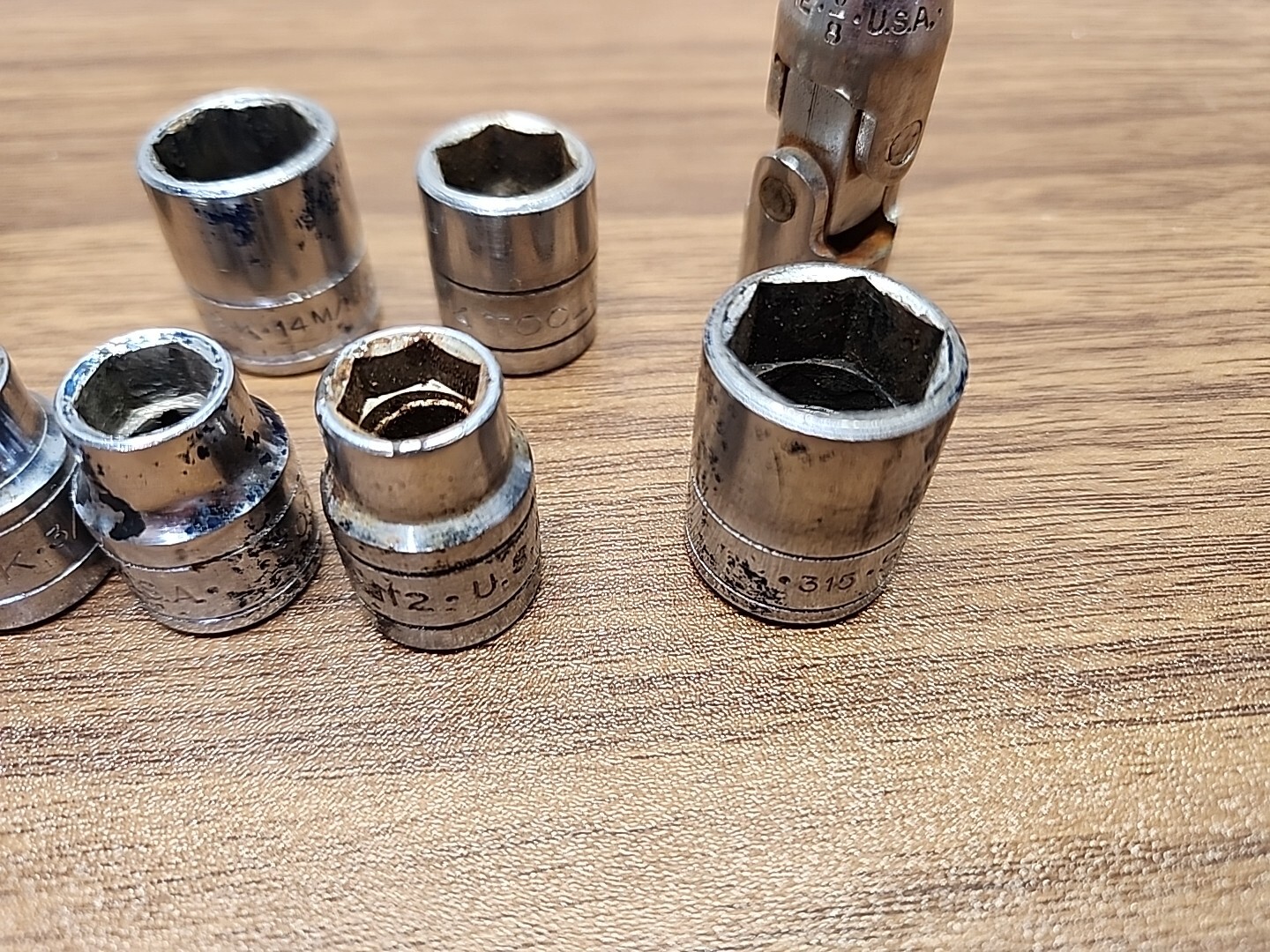 (10) S-K Wayne 3/8″ Drive 6 Point SAE Metric Sockets + 3″ Extension ~ USA Made