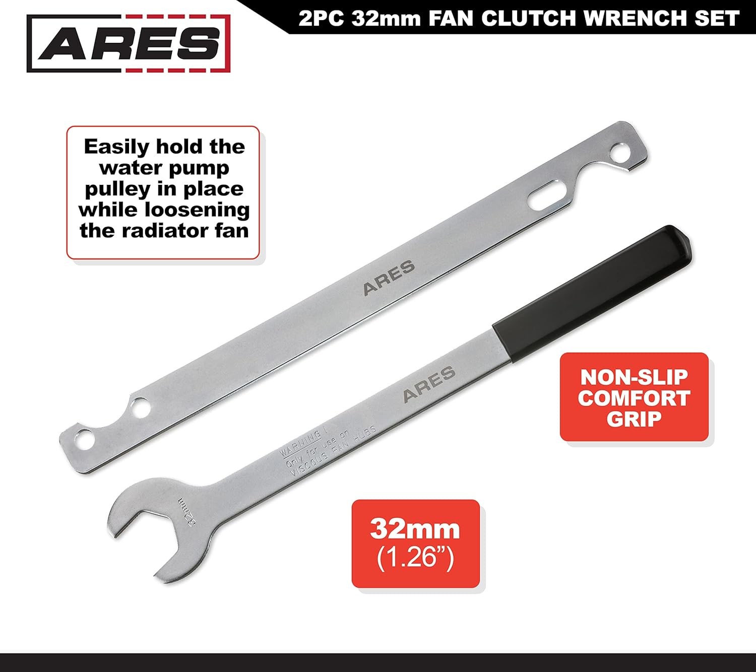 2 Piece Fan Clutch Wrench Set 32MM Water Pump Holder Removal Tool Kit