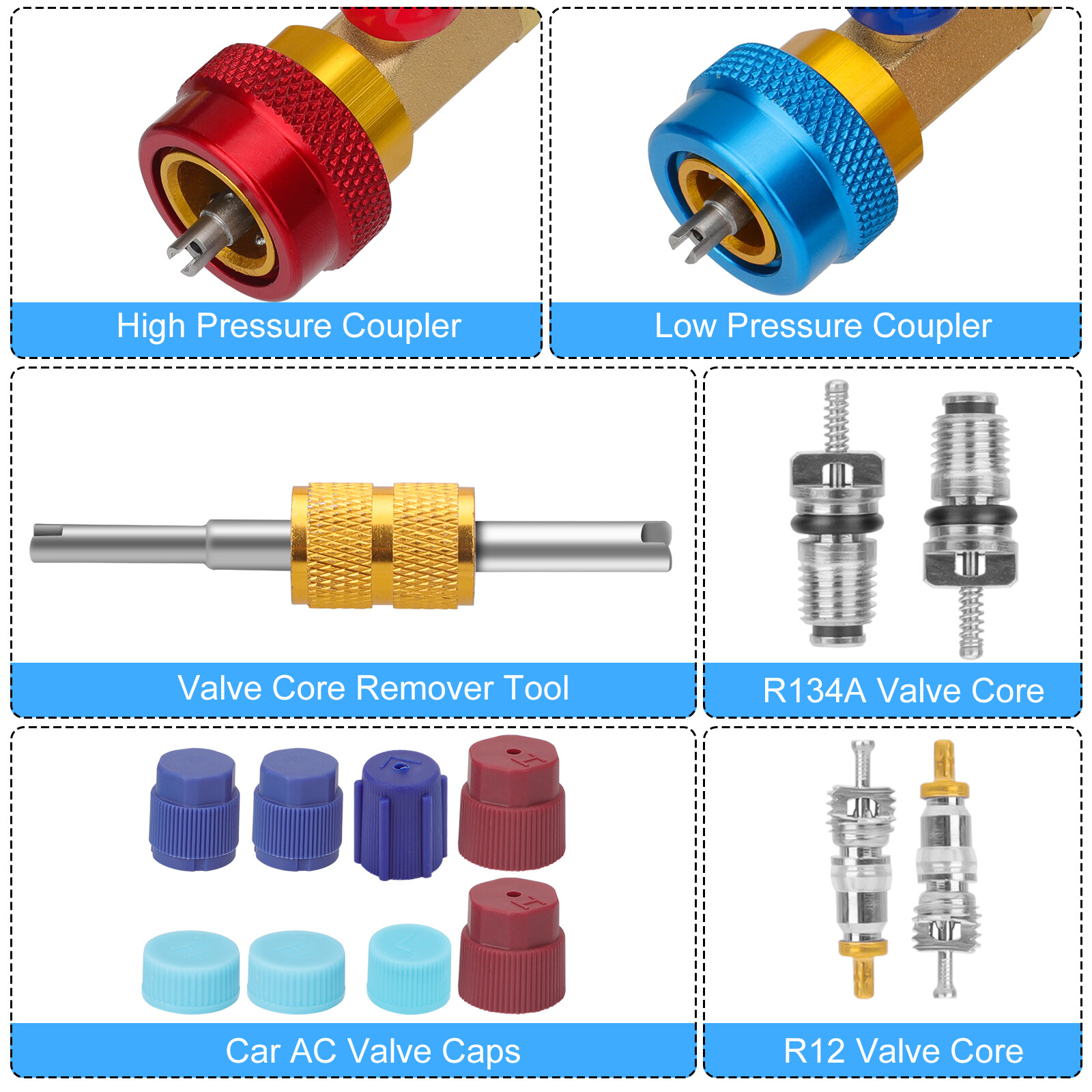31Pcs/Set R134A High Low Pressure AC Valve Core Quick Remover Installer Tool Kit