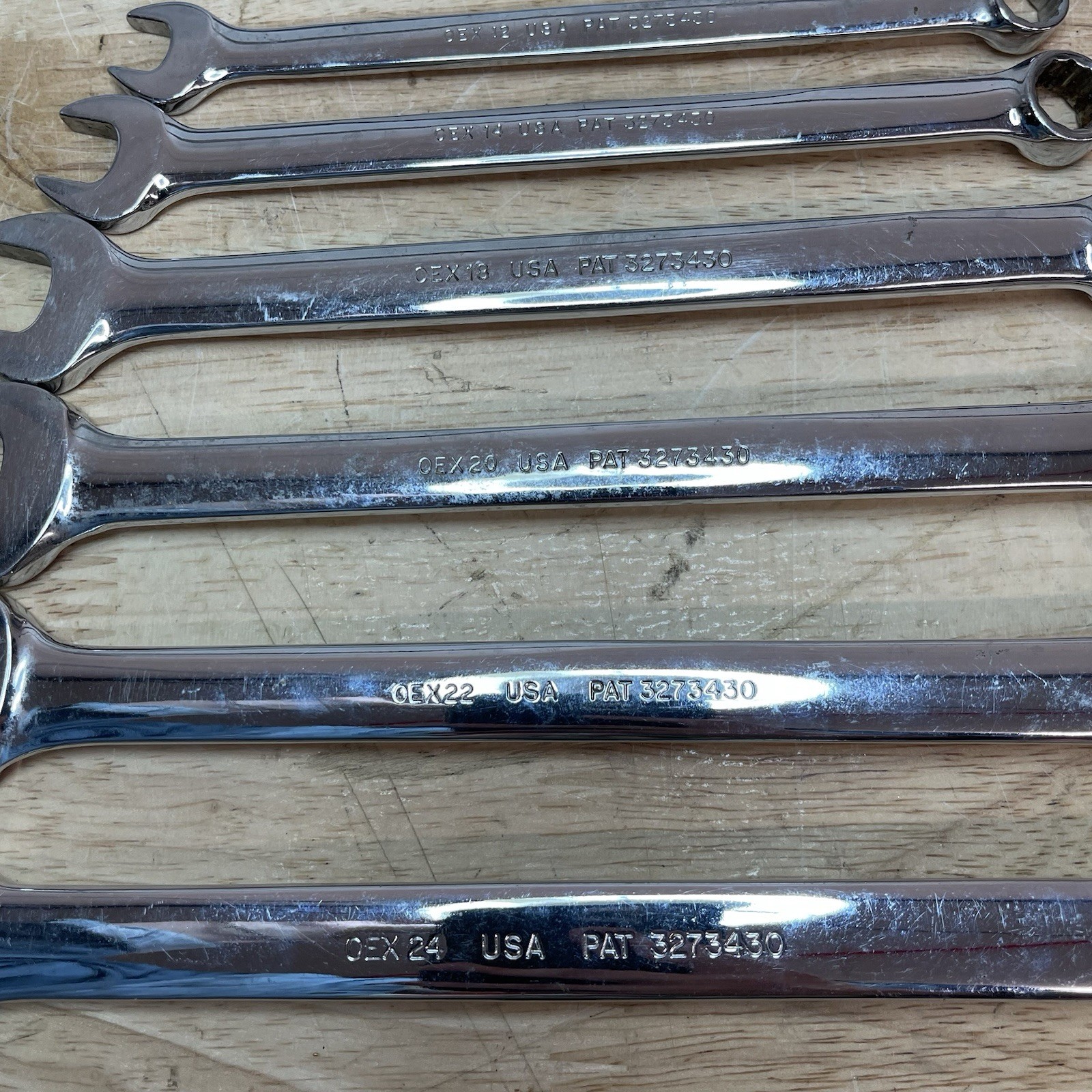 SNAP-ON 6 PC 12 PT COMBINATION WRENCHES (3/8″ OEX12- 3/4″ OEX24) USED.