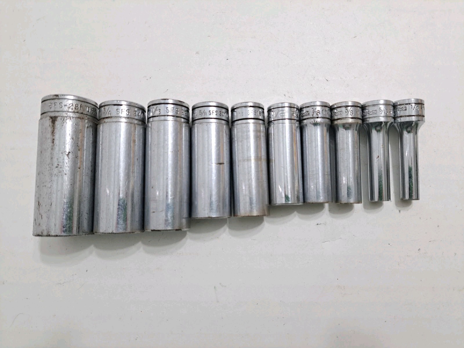 Snap On Set of 10 3/8 Drive 6pt SAE Sockets 7/8 3/4 11/16 5/8 9/16 1/2 7/16 SFS