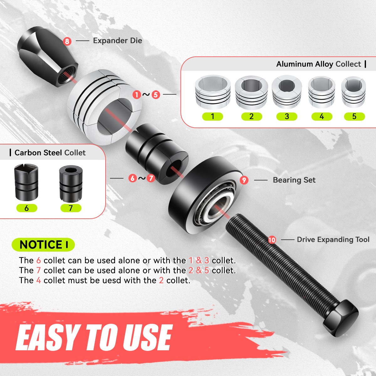 DNA Motoring 1-5/8 to 4-1/4 in. Exhaust Pipe Expander Stretcher Tool Set w/ Case