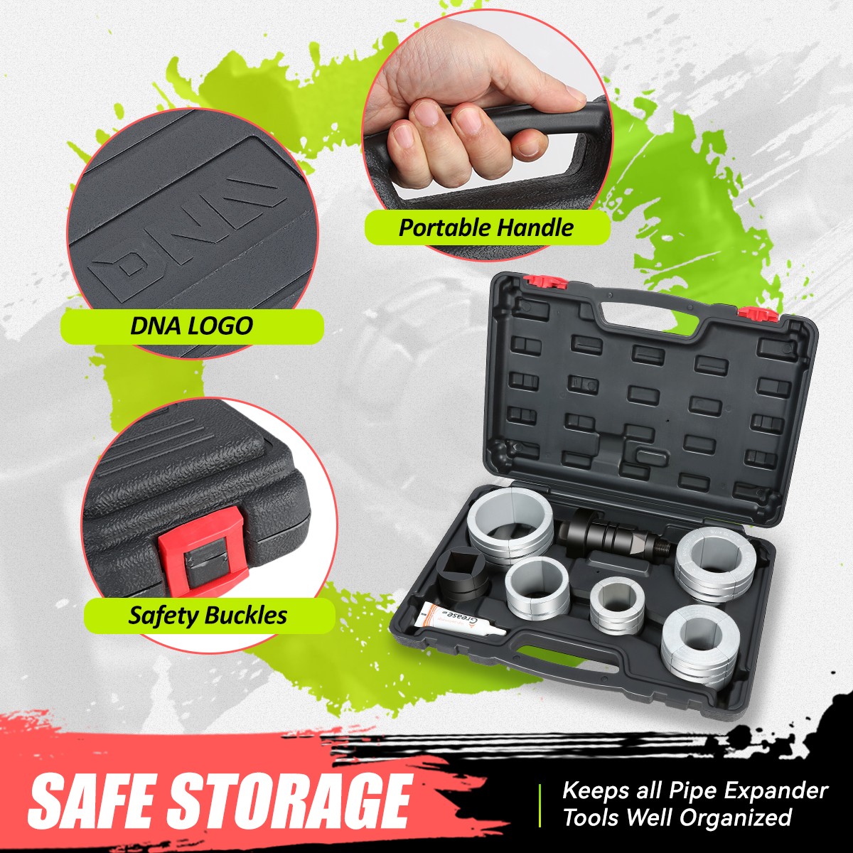 DNA Motoring 1-5/8 to 4-1/4 in. Exhaust Pipe Expander Stretcher Tool Set w/ Case