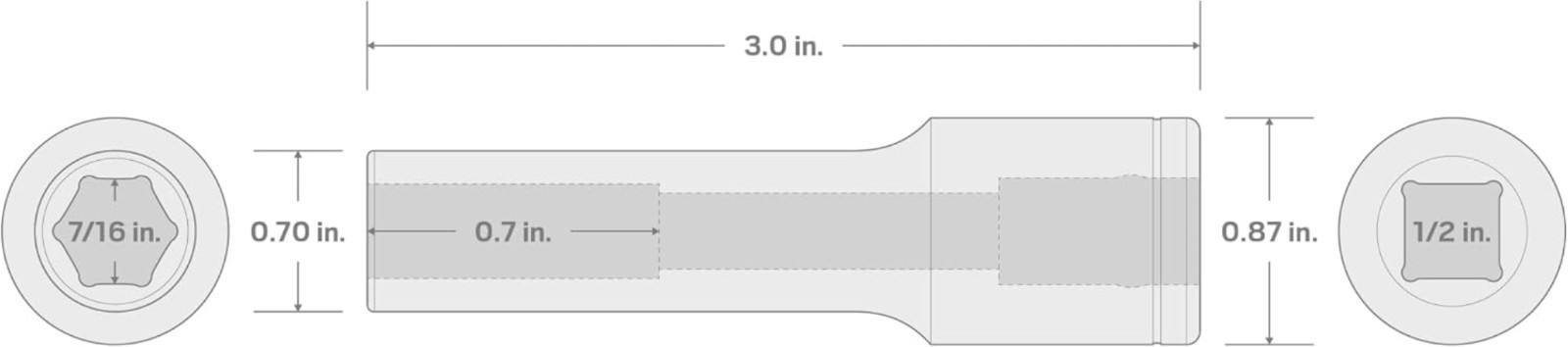 6-Point Deep Socket – 1/2 Inch Drive x 7/16 Inch Chrome-Plated Alloy Steel