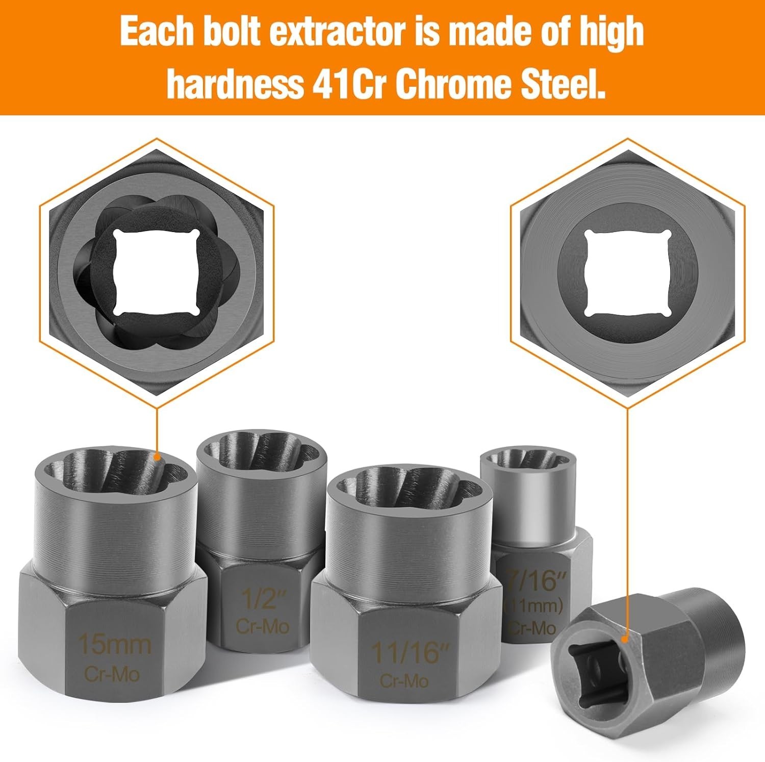 Bolt Extractor Set, Stripped Nut Remover Twist Sockets, Fit 3/8″ Square Drive…