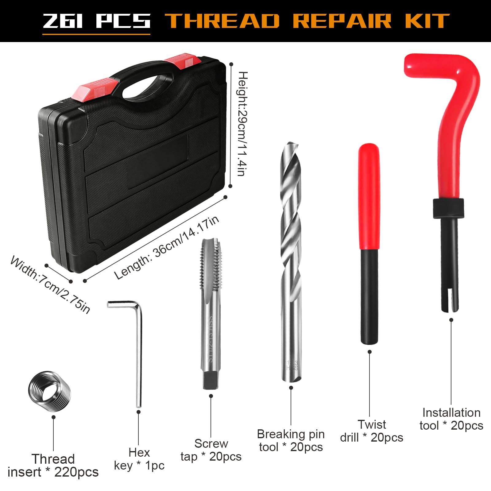 AJulyBee Helicoil Thread Repair 1/4″ 5/16″ 3/8″ 7/16″ 1/2″ M5 M6 M8 M10 M12