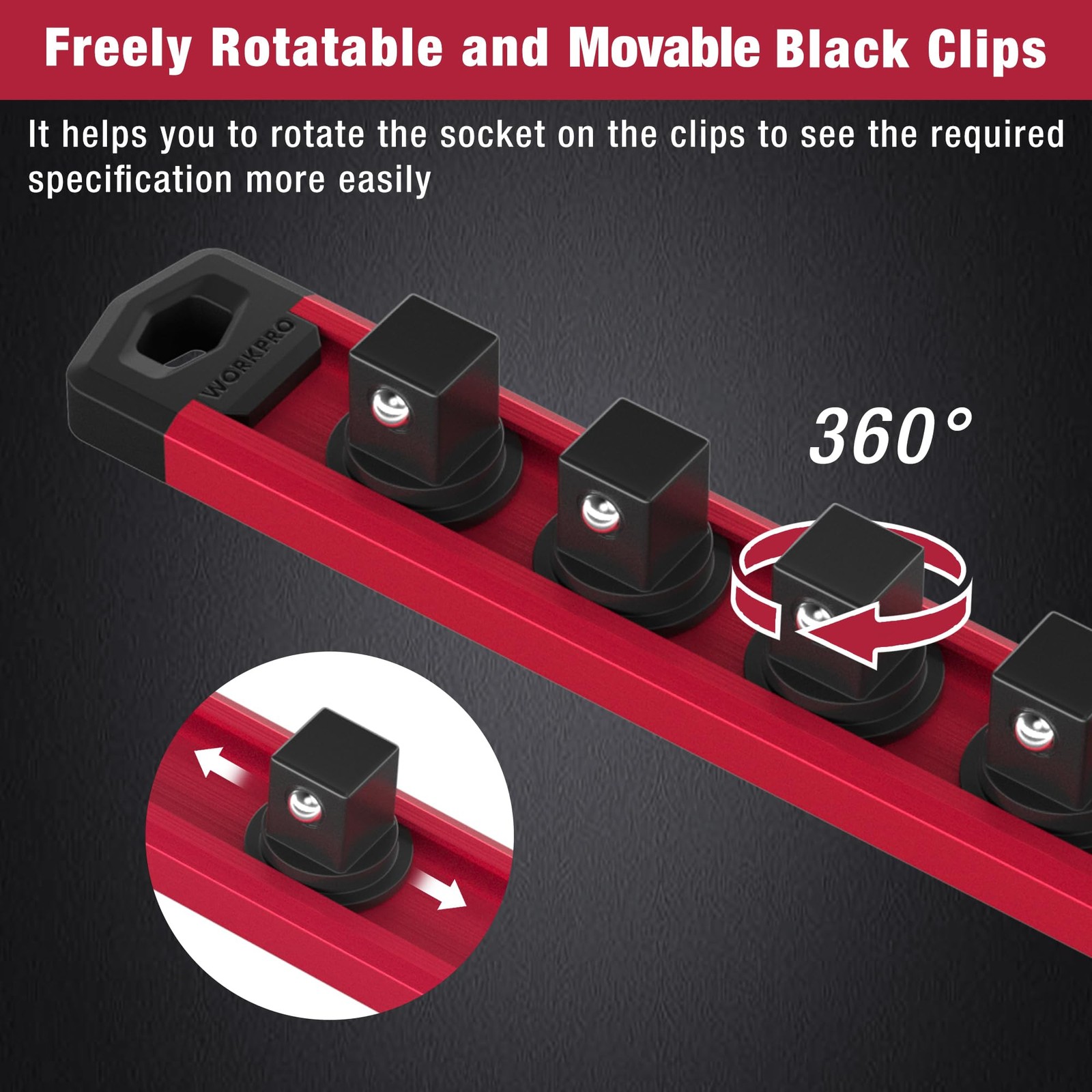 WORKPRO Magnetic Socket Organizer Set, 3 Pieces-1/4″, 3/8″, & 1/2″ DR, Red