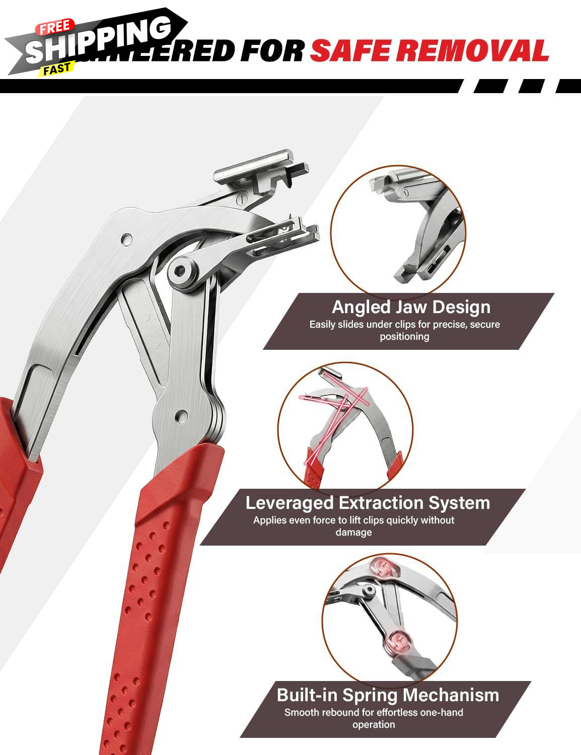 Car Clip Pliers, Damage-Free Removal Pliers for Plastic Push Pins, Red