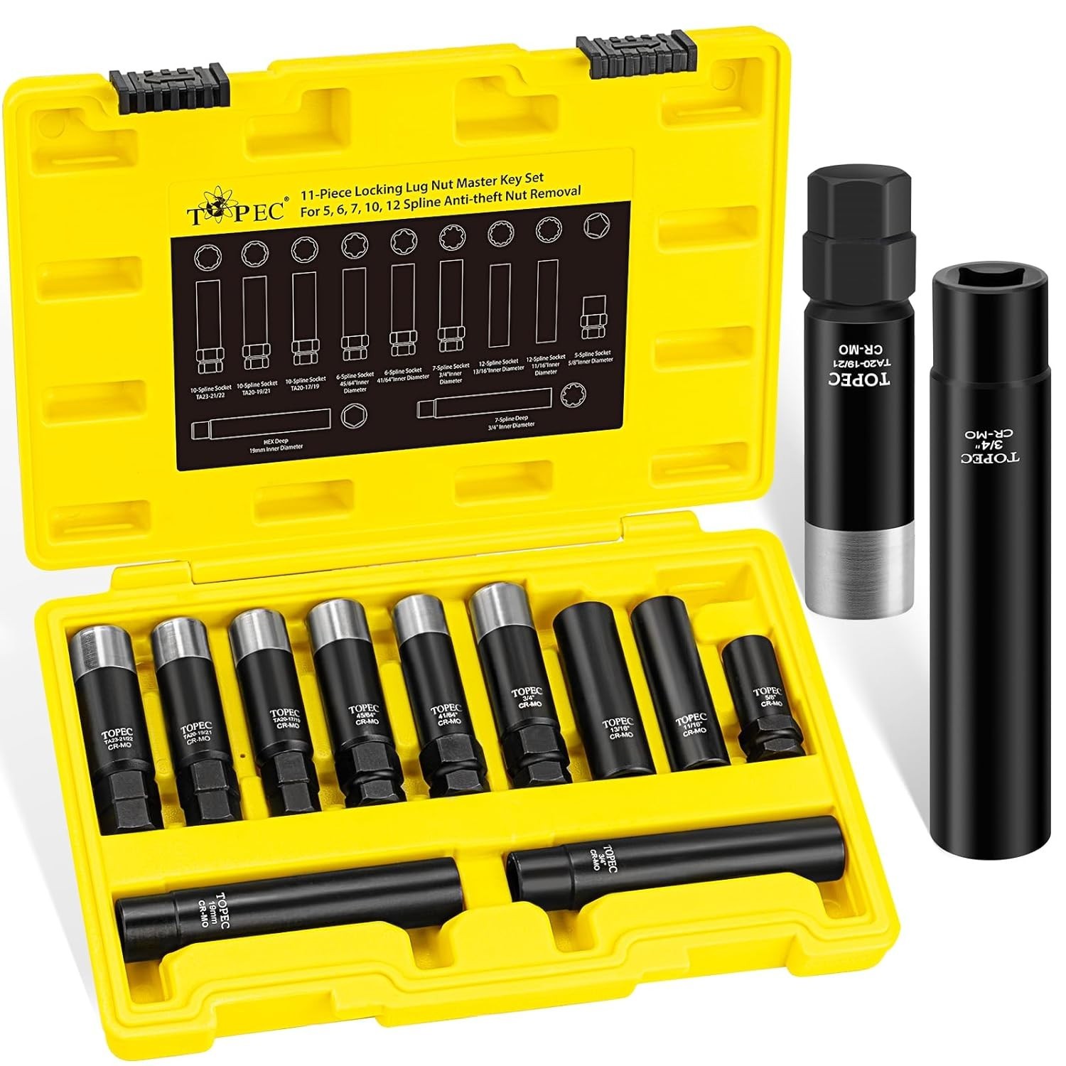 11PCS Lug Nut Key Set for Spline, Spike, Hex Locks Wheel Lock Removal Kit