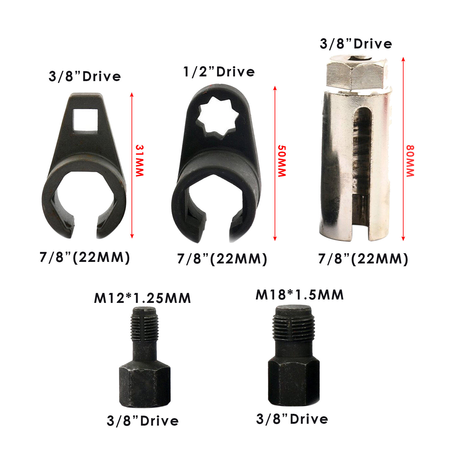 Auto Oxygen Sensor Removers 5PCS Socket Set for O2 Sensors Hex Vacuum Switches