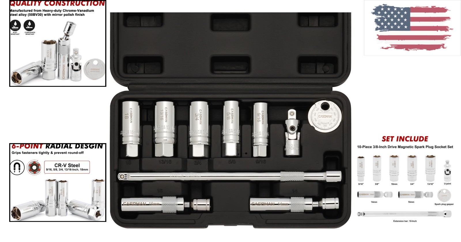 Precision 10PCS Magnetic Spark Plug Socket Set with Mirror Finish & Easy Cleanup