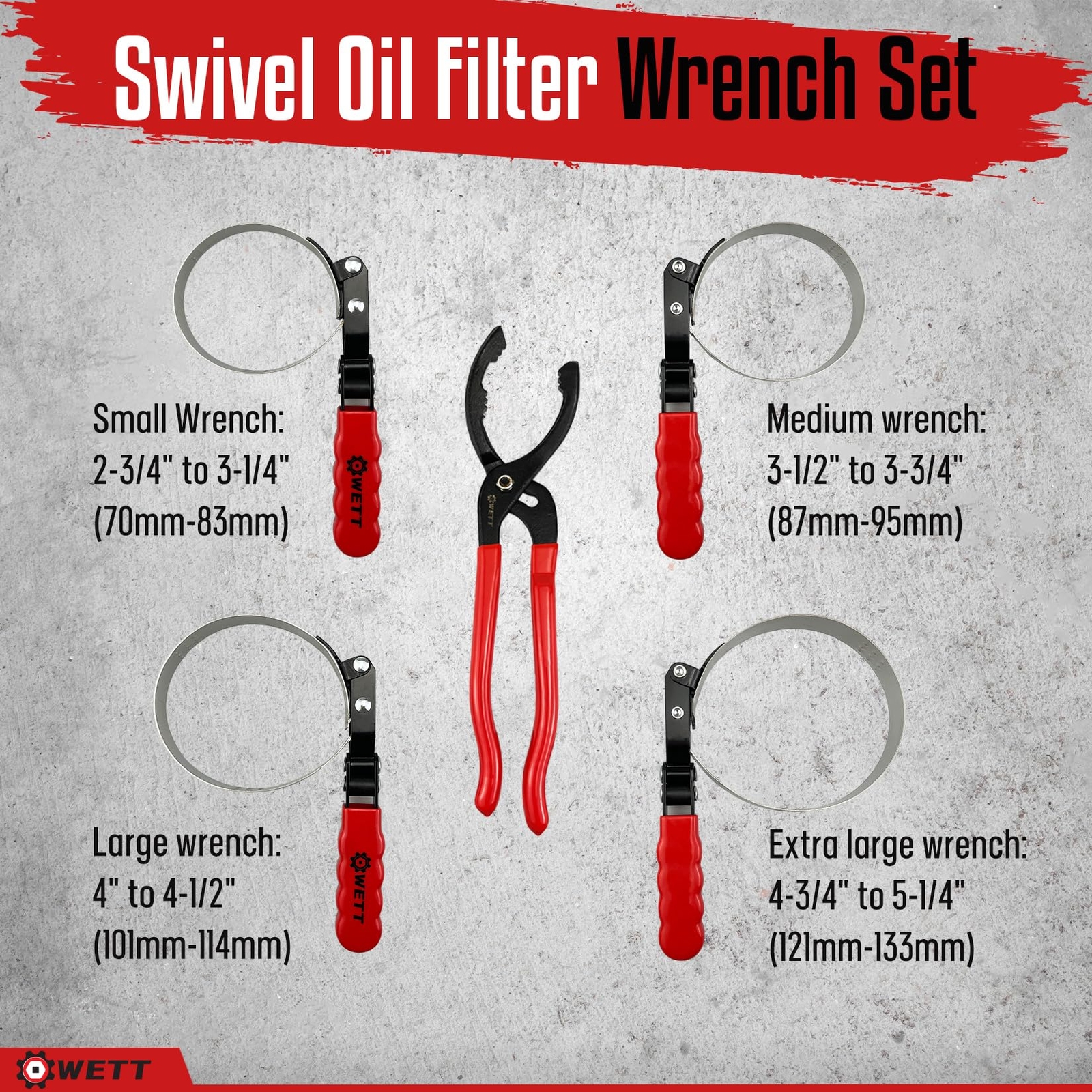 Swivel Oil Filter Wrench Set 5-Piece Standard Oil Filter Removal Tool with 12…
