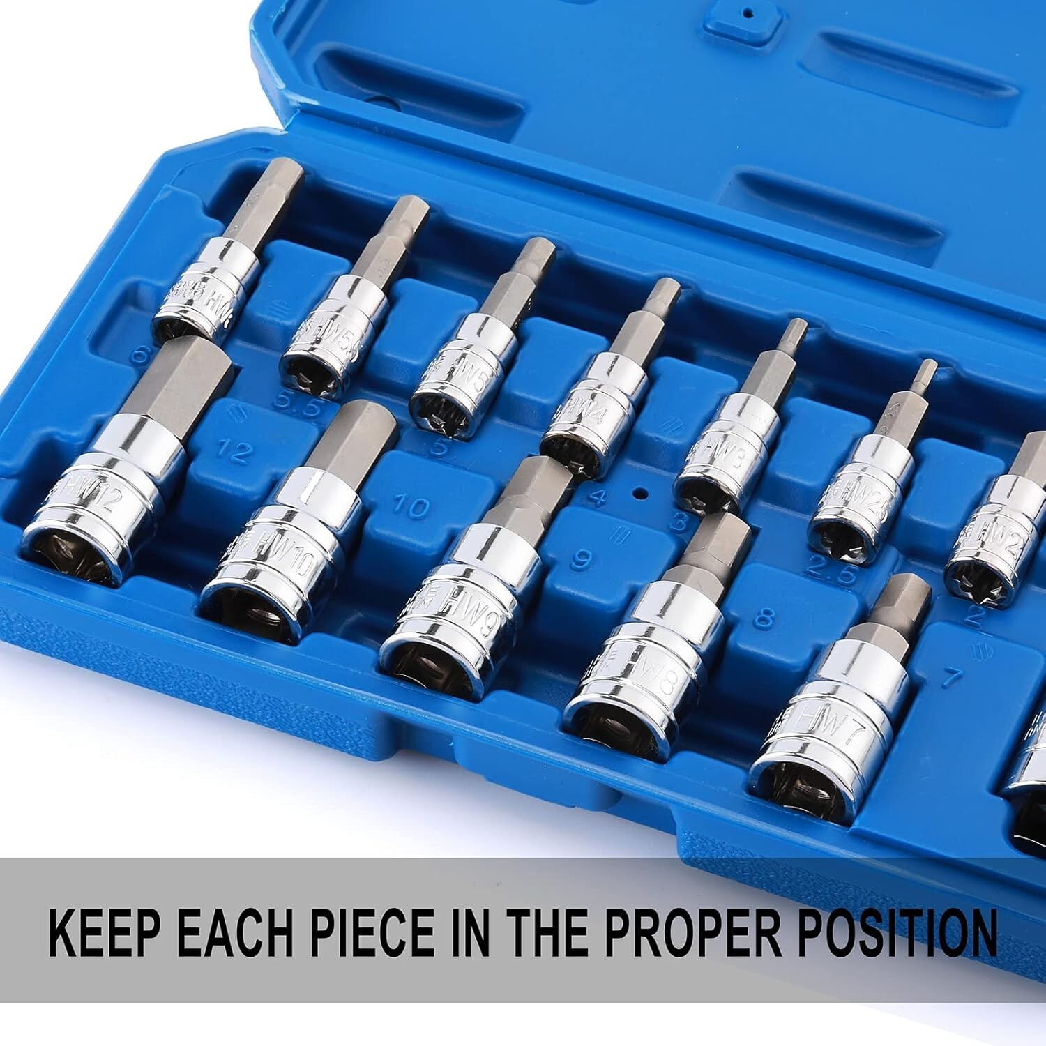 13PCS Hex Bit Socket Set, Metric, CR-V, S2 Steel, 1/4″, 3/8″ and 1/2″ Drive, Bit