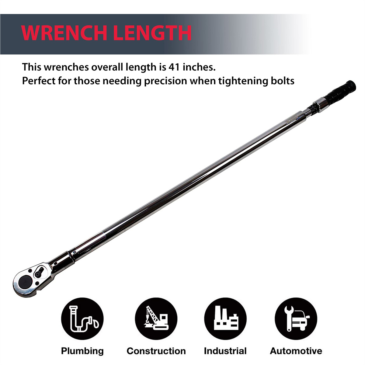 K-Tool 72176A 3/4″ Drive 41″ Long Adj Torque Wrench, 100-600 ft/lb