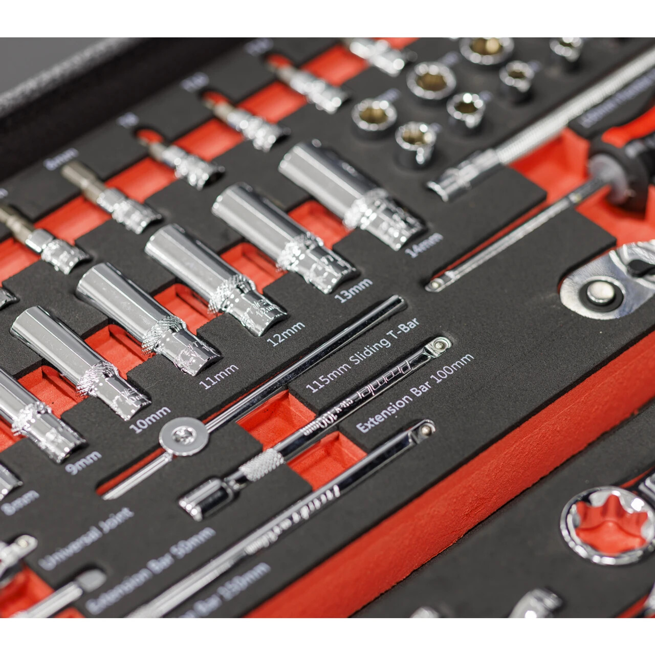 Sealey Tools TBT40 Socket Bit Ext Bar & Ratchet 1/4 D Set In EVA Foam Tray TBTCH