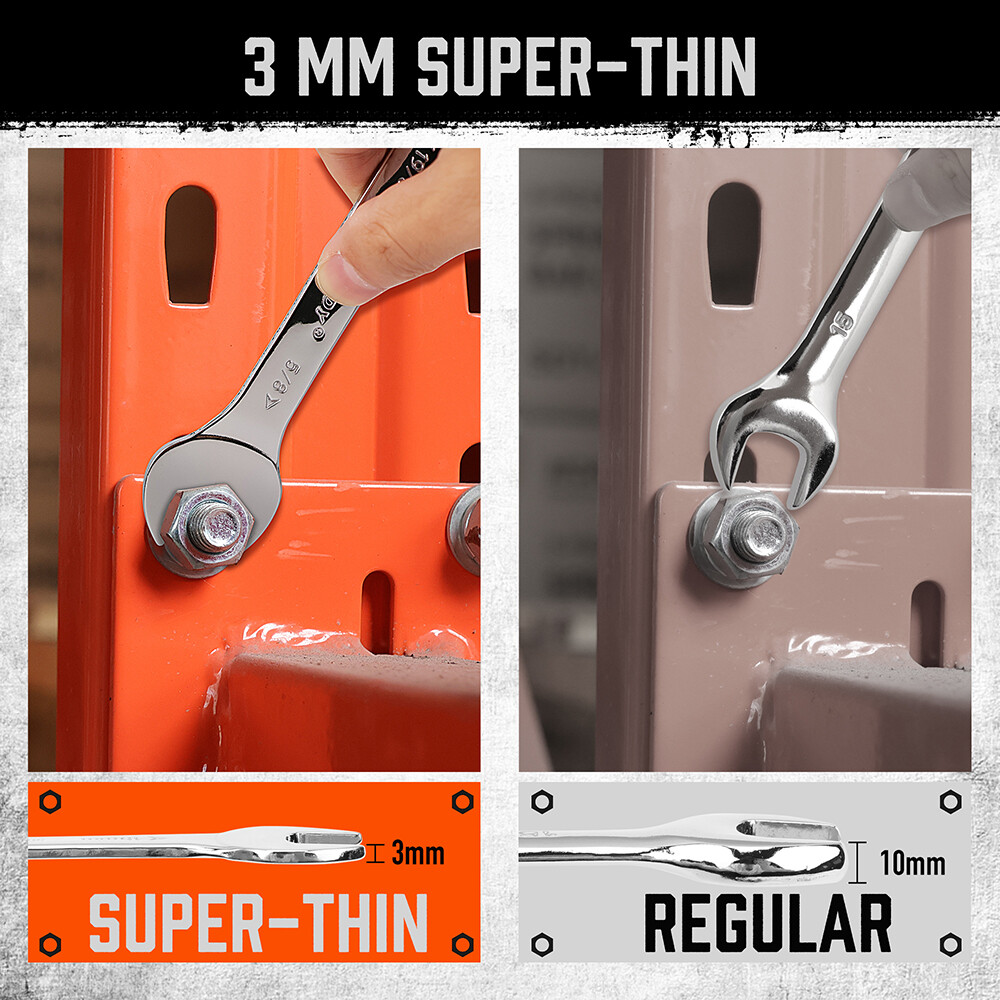 9PC Super-Thin Open End Wrench Set Rolling Pouch SAE Slim Spanner 1/4″-1-1/16″