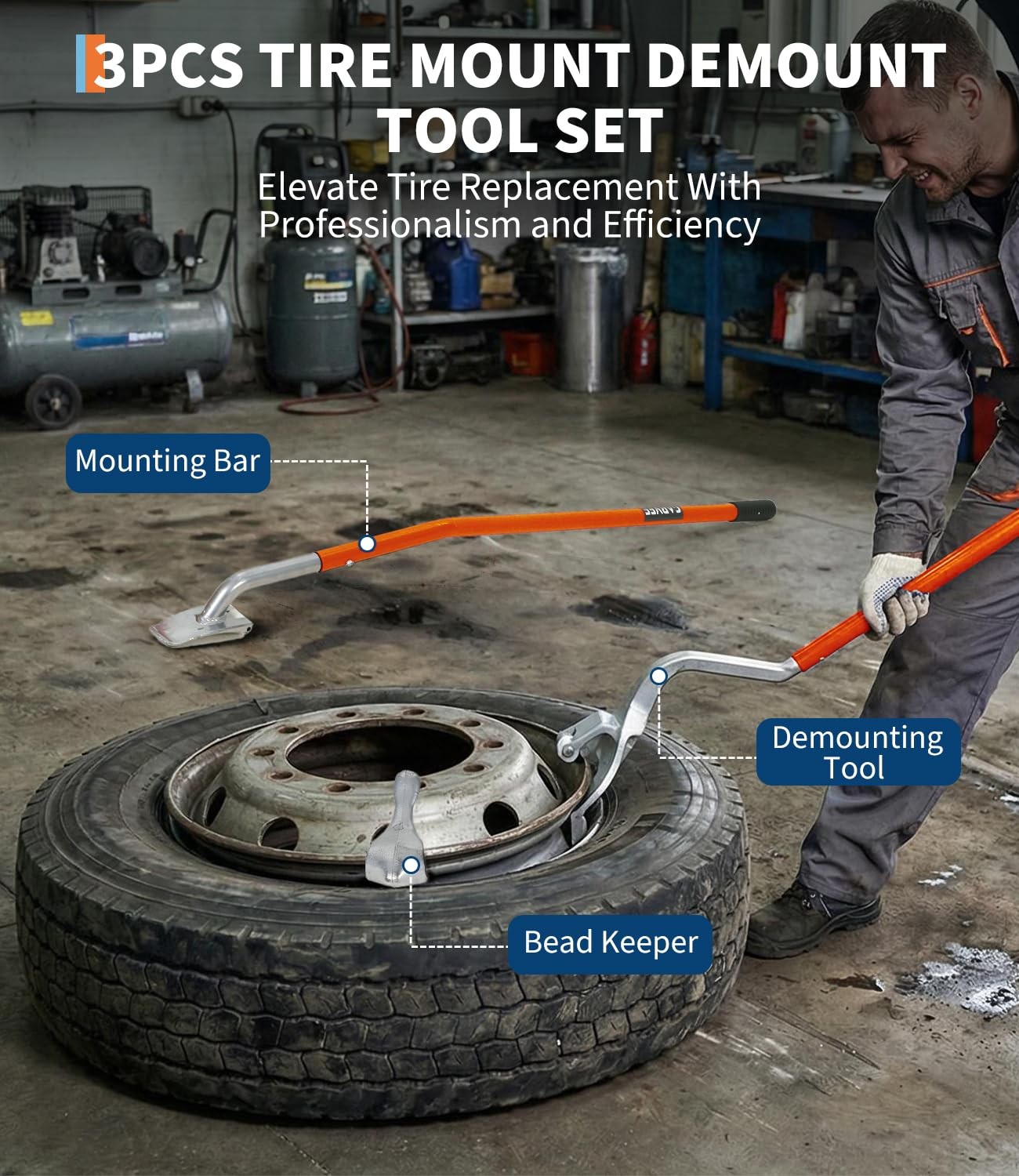 Manual Tire Changer for Large Tires 22.5″-24.5″ – Complete Kit with Bead Keeper