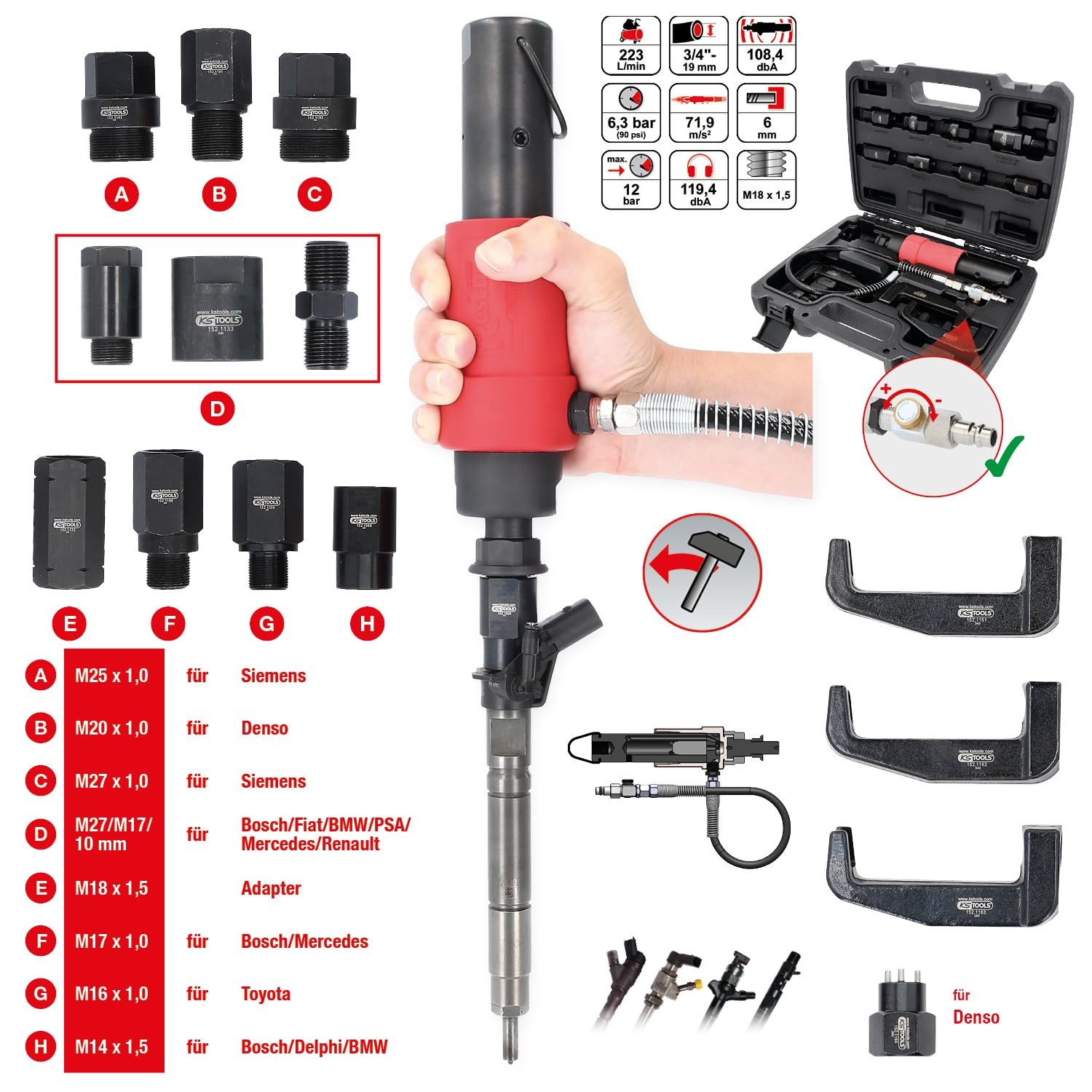 152.1130 compressed air injector extractor set, 9 pieces