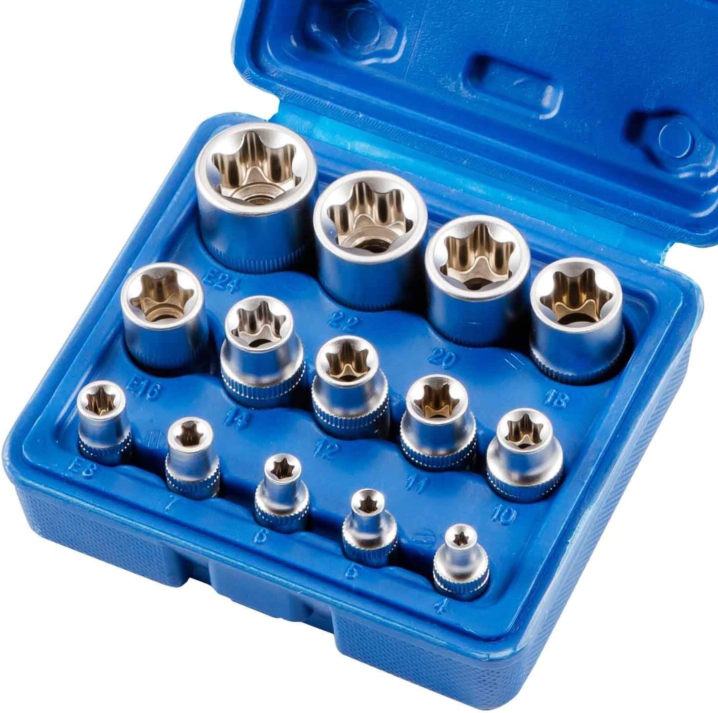 14 PCS Female E Torx Socket Set 3/8 1/2 1/4 Drive E4 – E24 External Torque Star