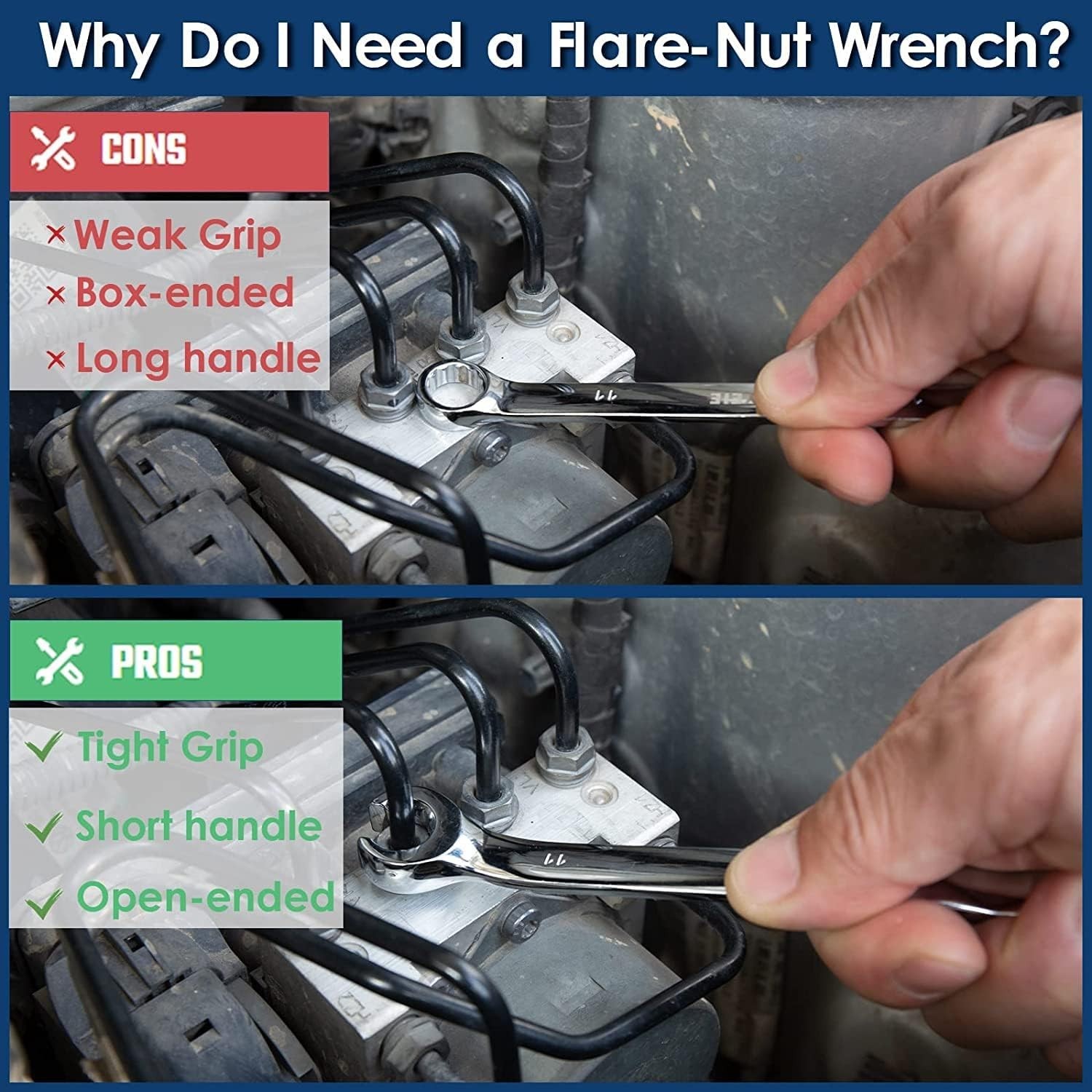 Flare Nut Wrench, 6Mm X 8Mm Metric Double Open End, 2 Pcs
