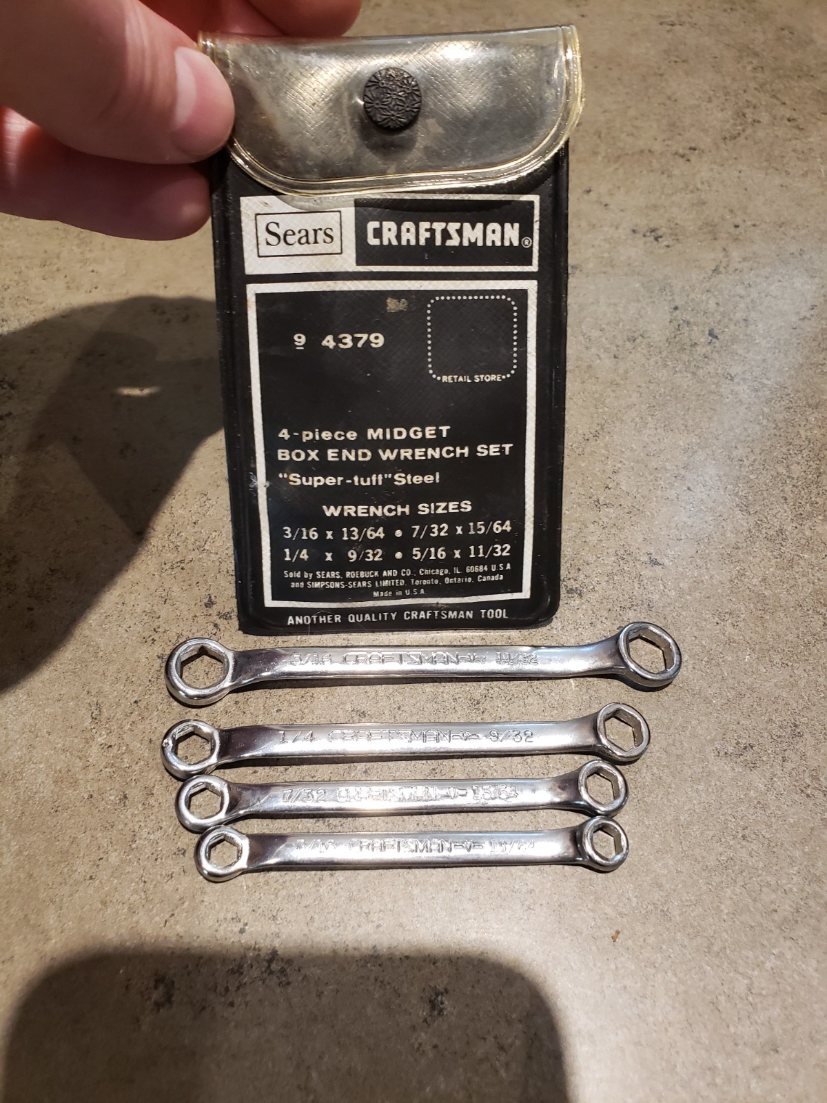 Vtg Craftsman USA 4 piece Ignition Midget Box End Wrench Set in Pouch SAE 9-4379