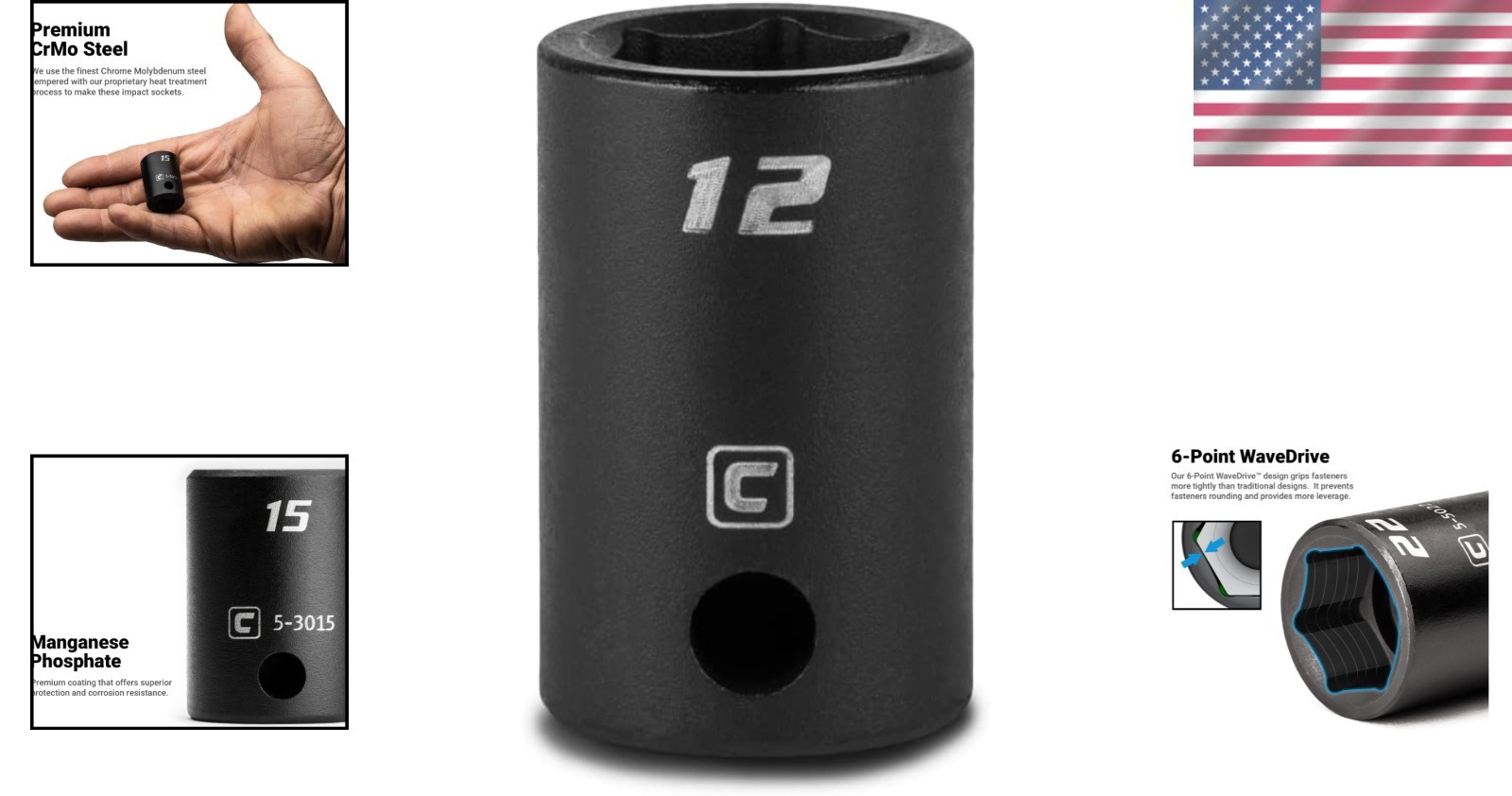 12 mm Shallow Impact Socket – Superior Heat-Treated, Manganese Phosphate Coating