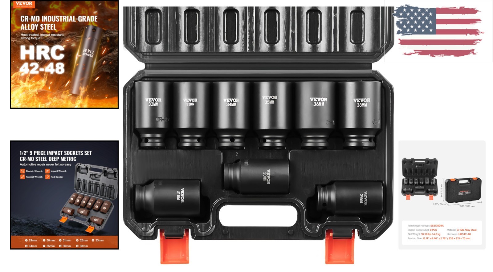 Effortless Auto Repair: 9-Piece 1/2″ Drive Impact Socket Set with Easy Markings