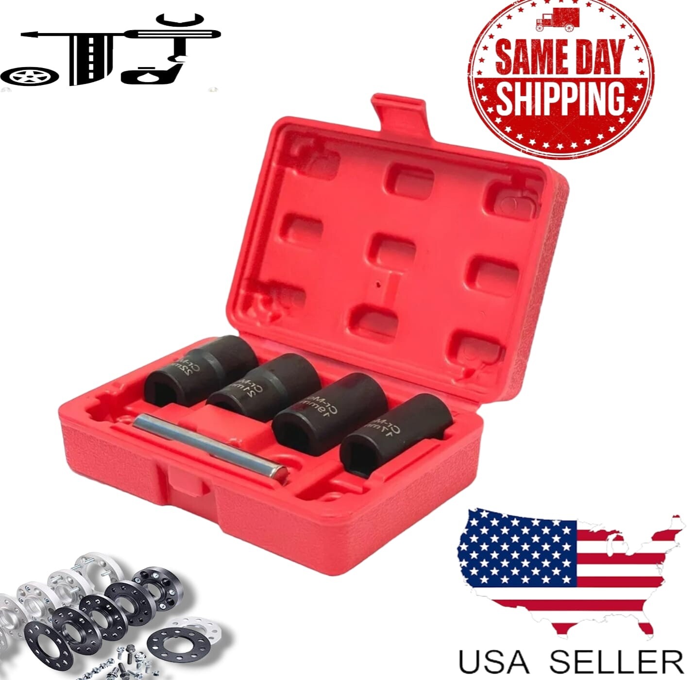 5Pc 1/2” Twist Socket Drive Wheel Lug Nut Damaged,Stripped Remover 17 19 21 22mm