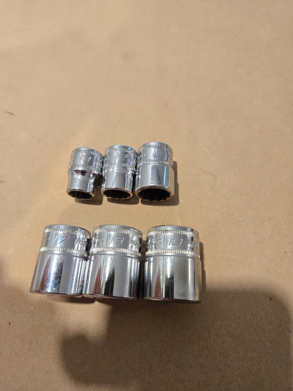 Snap On 3/8″ Drive 10,12,14,17,18,19MM 12PT Metric Shallow Chrome Sockets USA