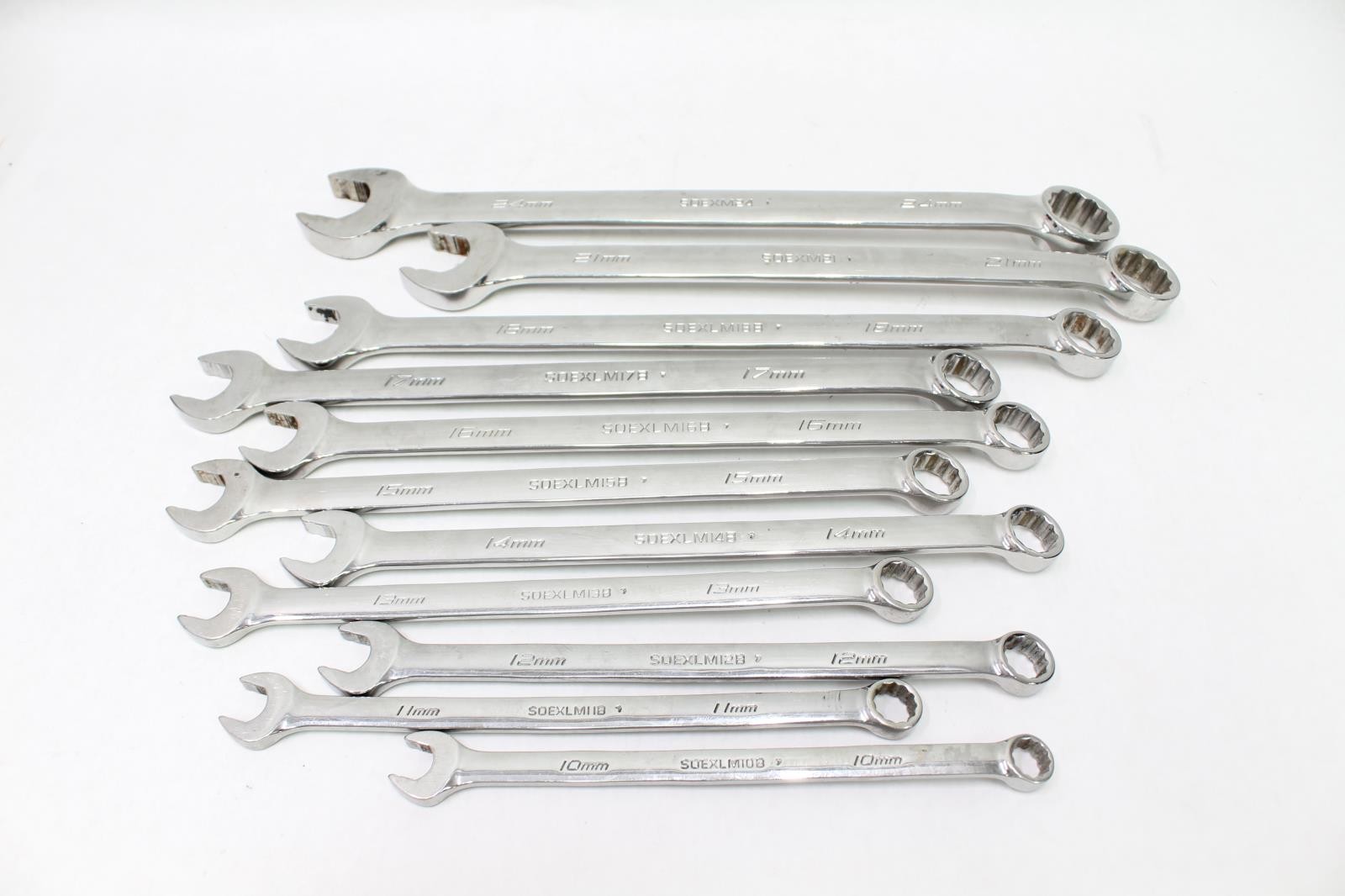 Snap-on 12-Point Flank Drive Plus Long Combo Wrench Set, Metric 10-18mm, 21,24mm