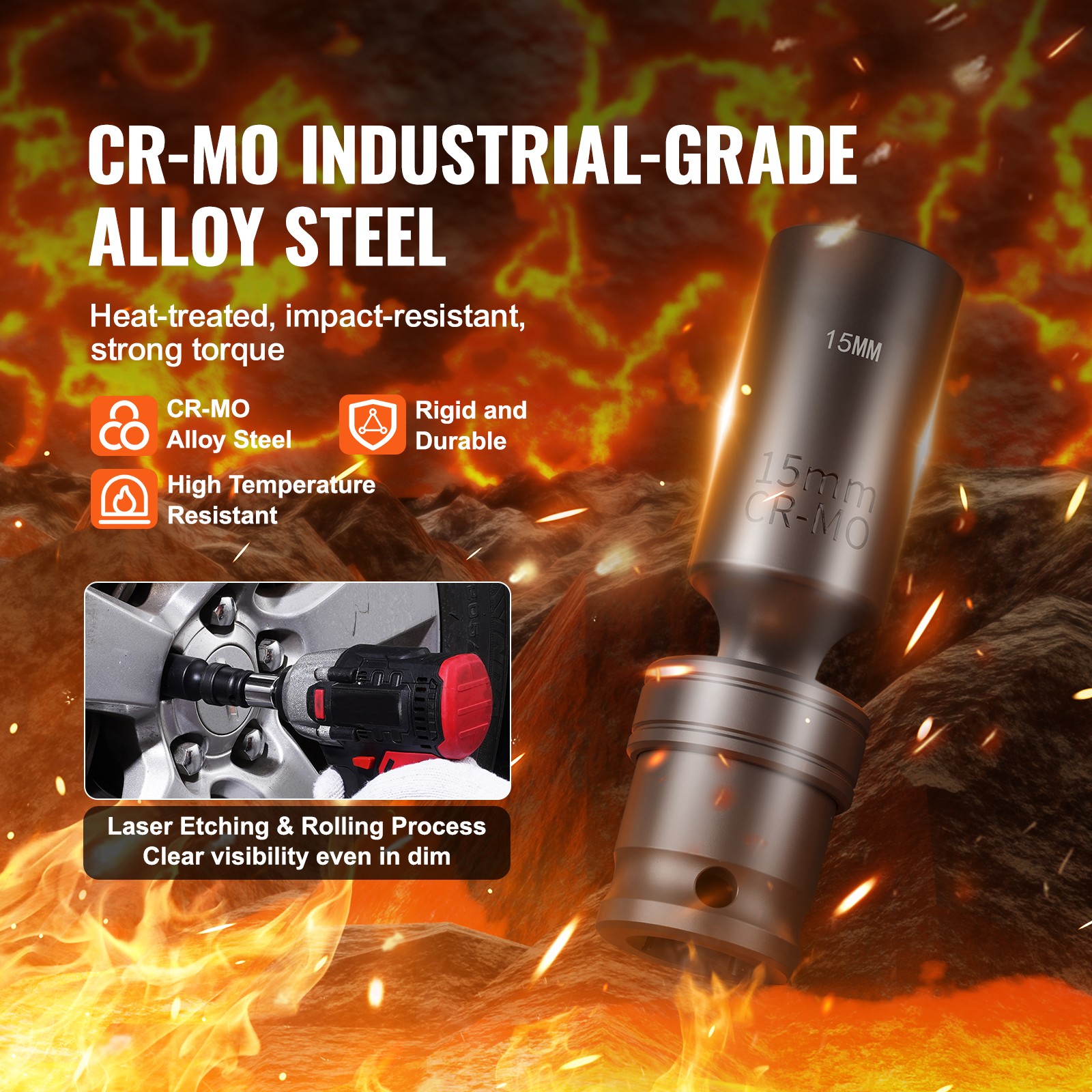 Uimoso 360° Rotating Impact Socket Set, 14pcs 6-Point 3/8in Drive