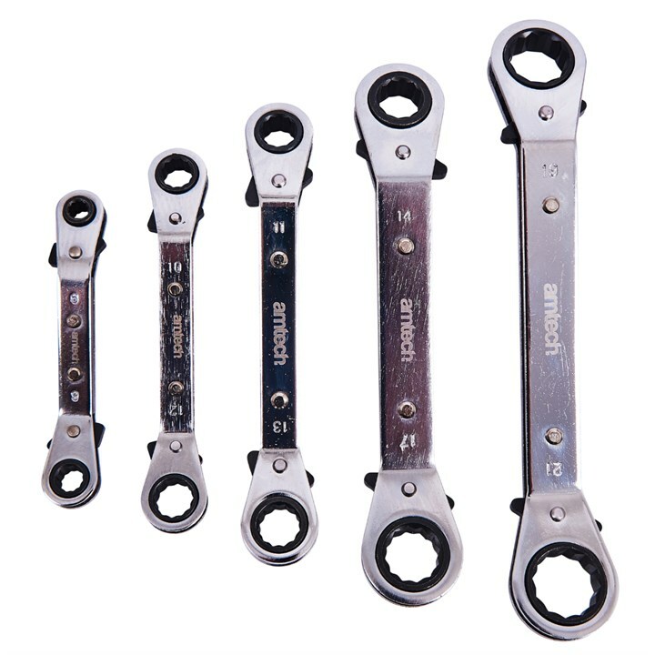 Offset Ratchet Spanner Set / 5 Ratchet Ring Spanners metric 6 – 21mm Amtech