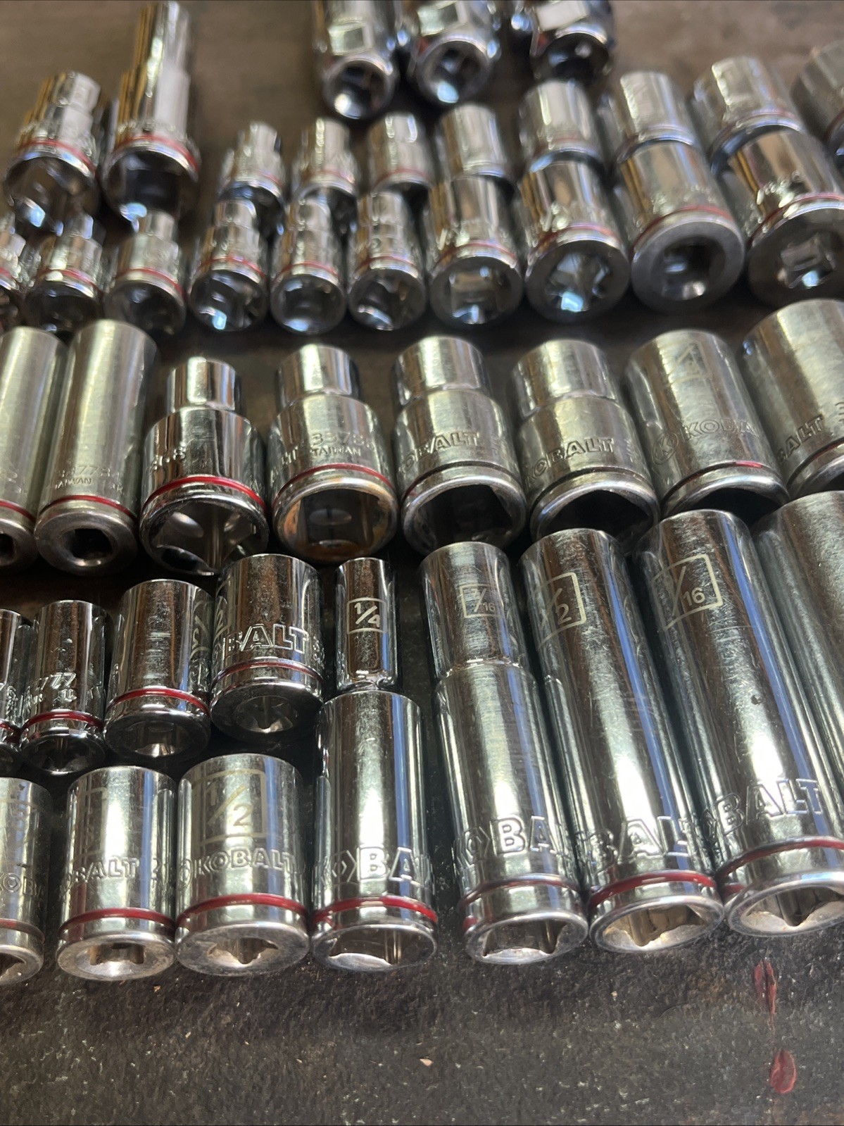 🔥 Kobalt 1/4 3/8 1/2 Drive 62 Piece 6 & 12 Point Short Deep Socket Set Lot Sae