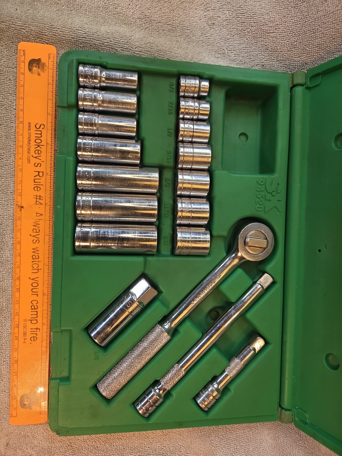 SK 18 pc 3/8″ SAE Fractional Socket Ratchet Set Extension Driver Tool 94520 S-K