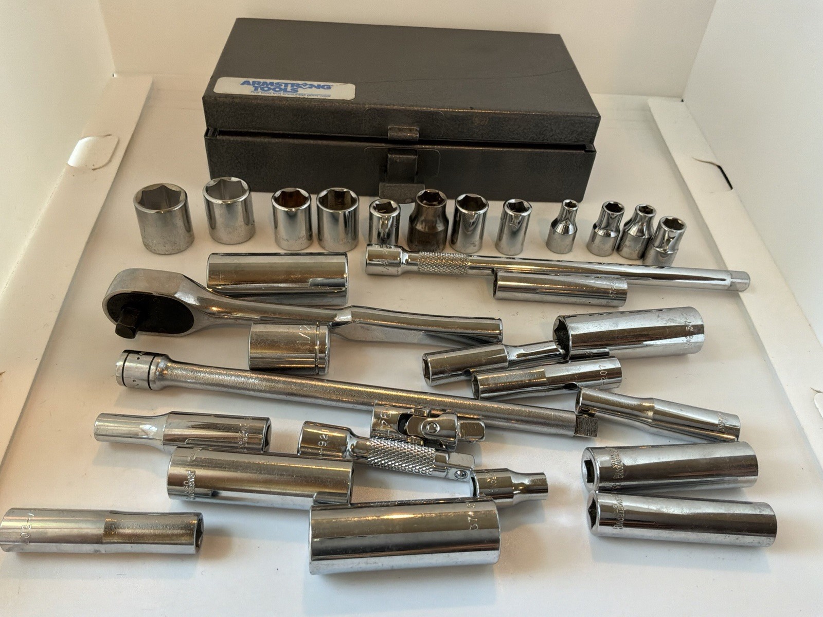 Vintage Armstrong Tools 43-152 Socket Set 1/2” Drive Ratchet USA w/ Case